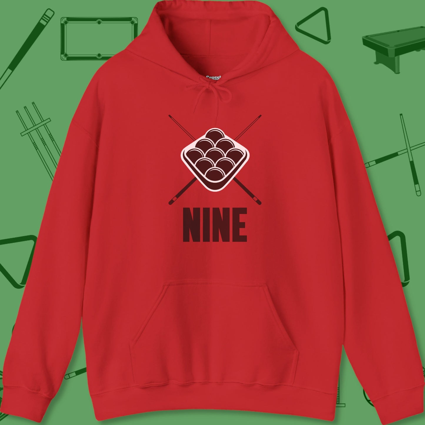 A Hoodie with billiards-themed design from Crossbank Clothing