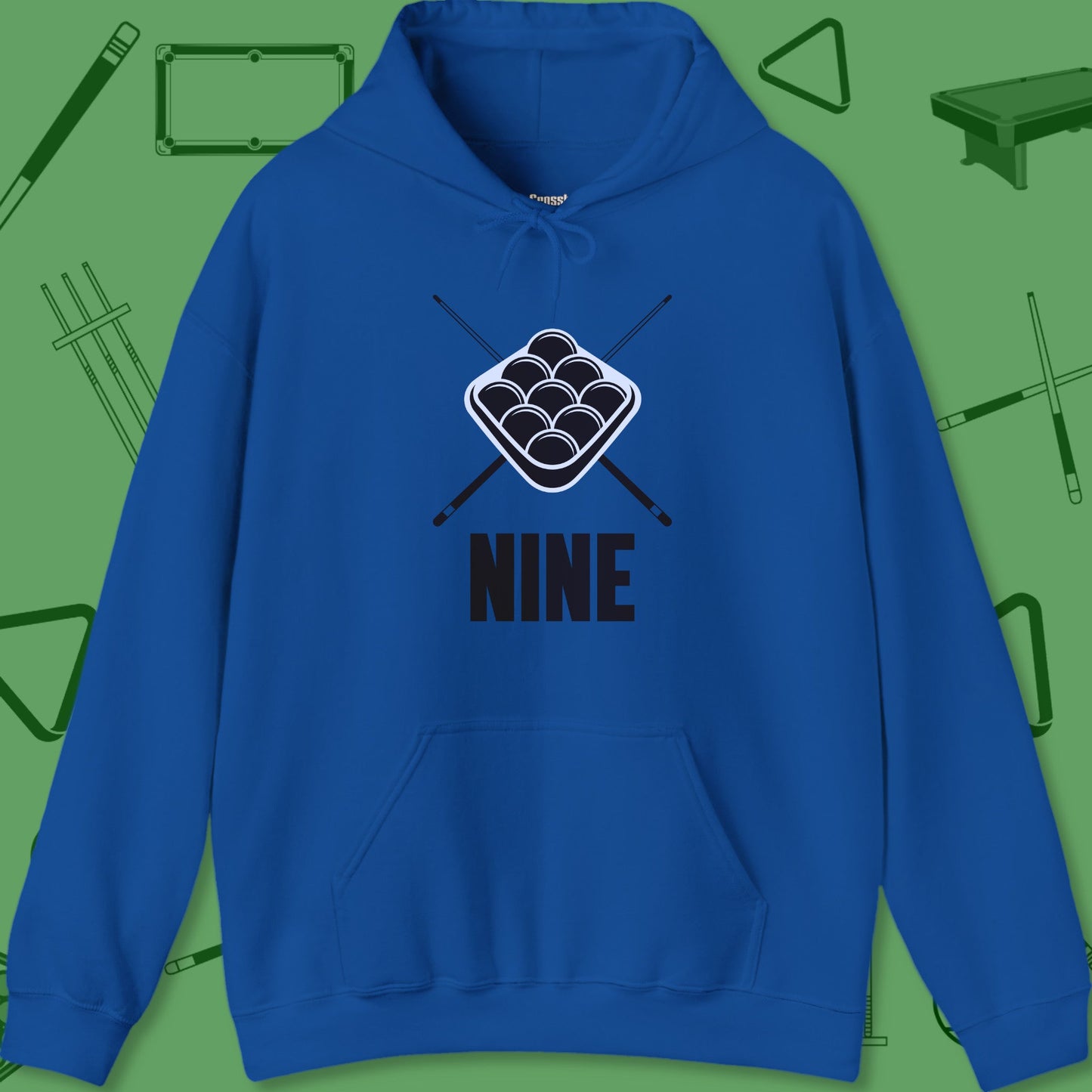 A Hoodie with billiards-themed design from Crossbank Clothing