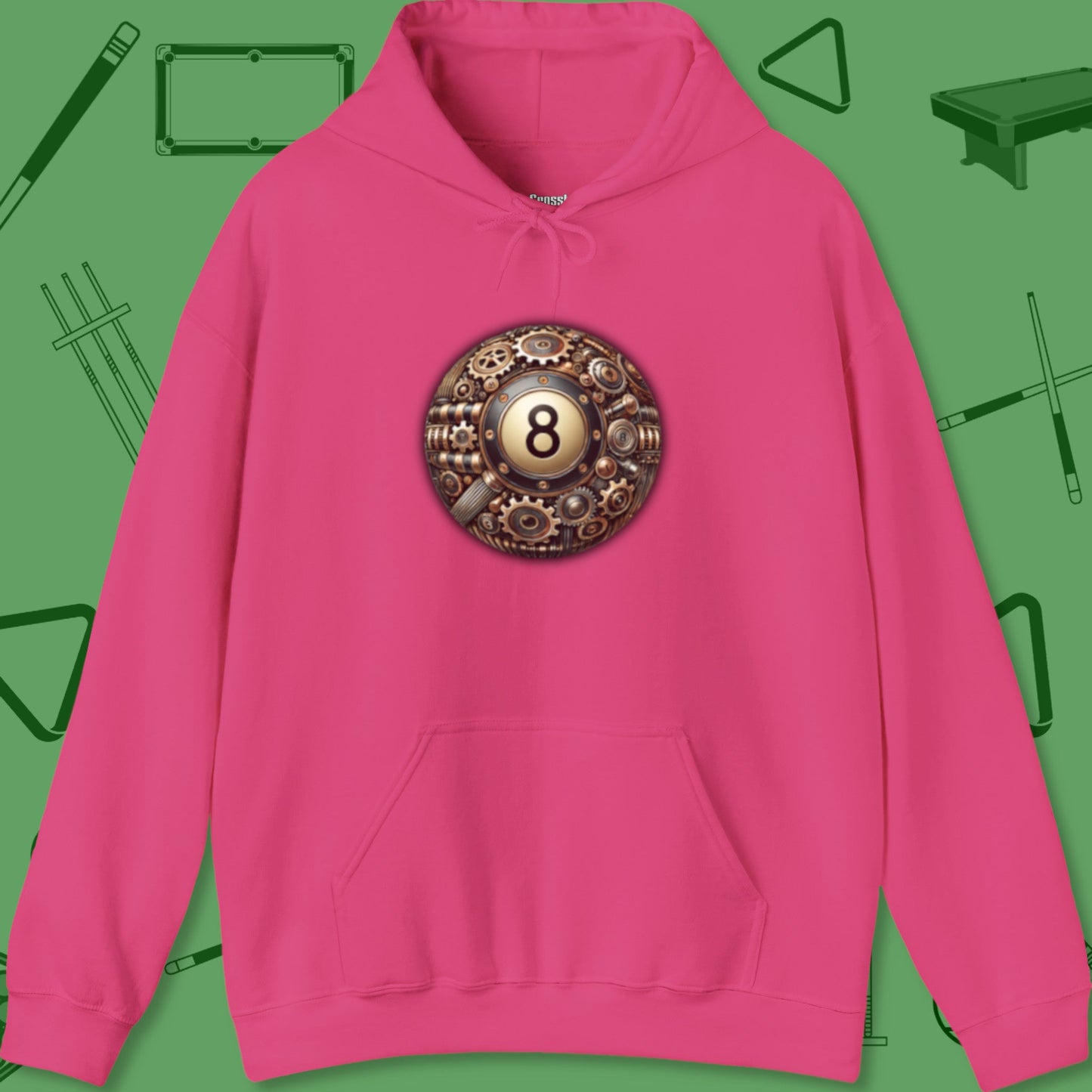 A Hoodie with billiards-themed design from Crossbank Clothing