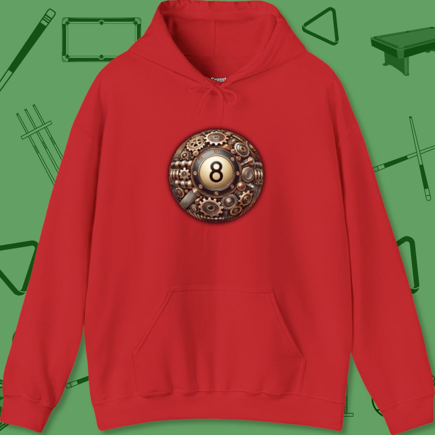 A Hoodie with billiards-themed design from Crossbank Clothing