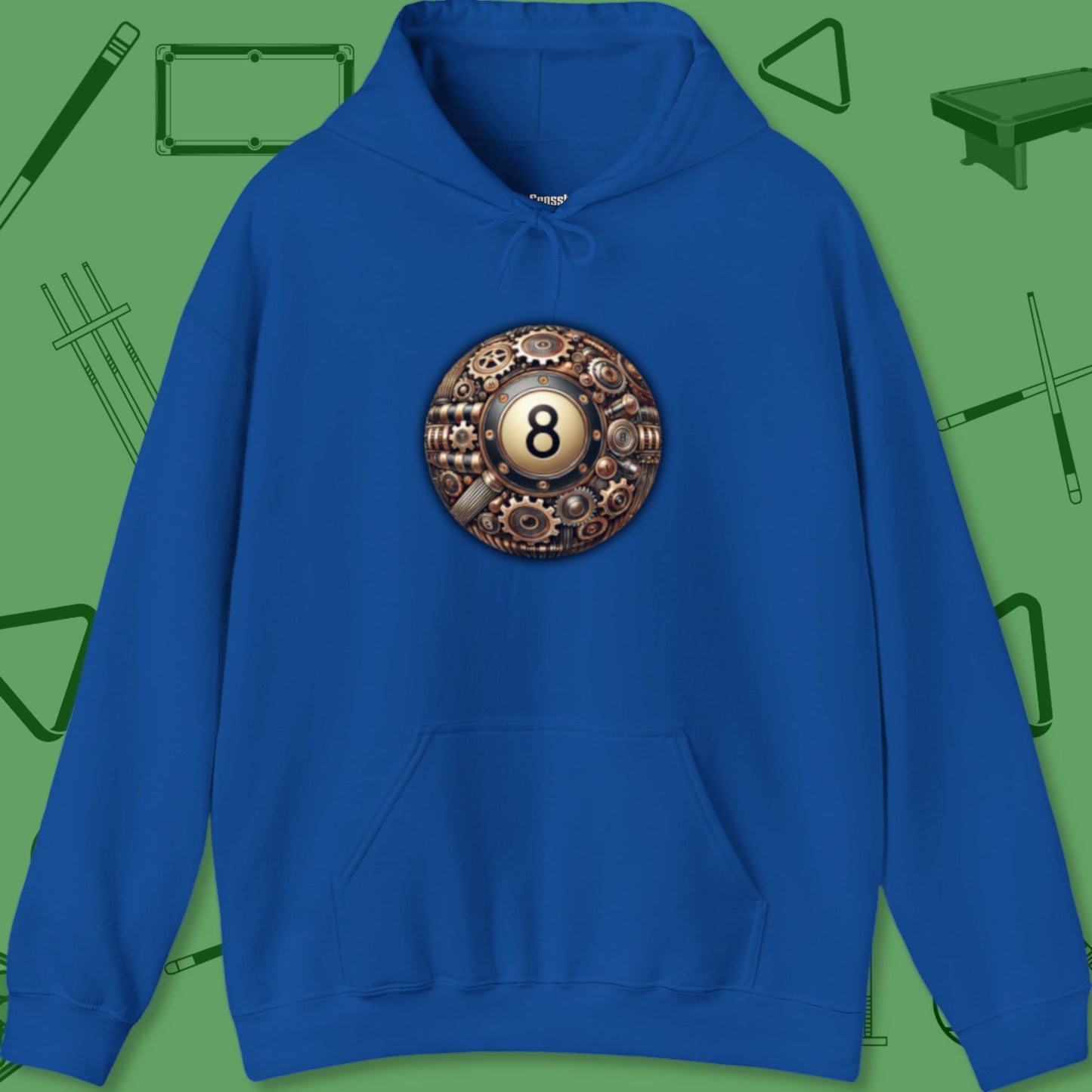 A Hoodie with billiards-themed design from Crossbank Clothing