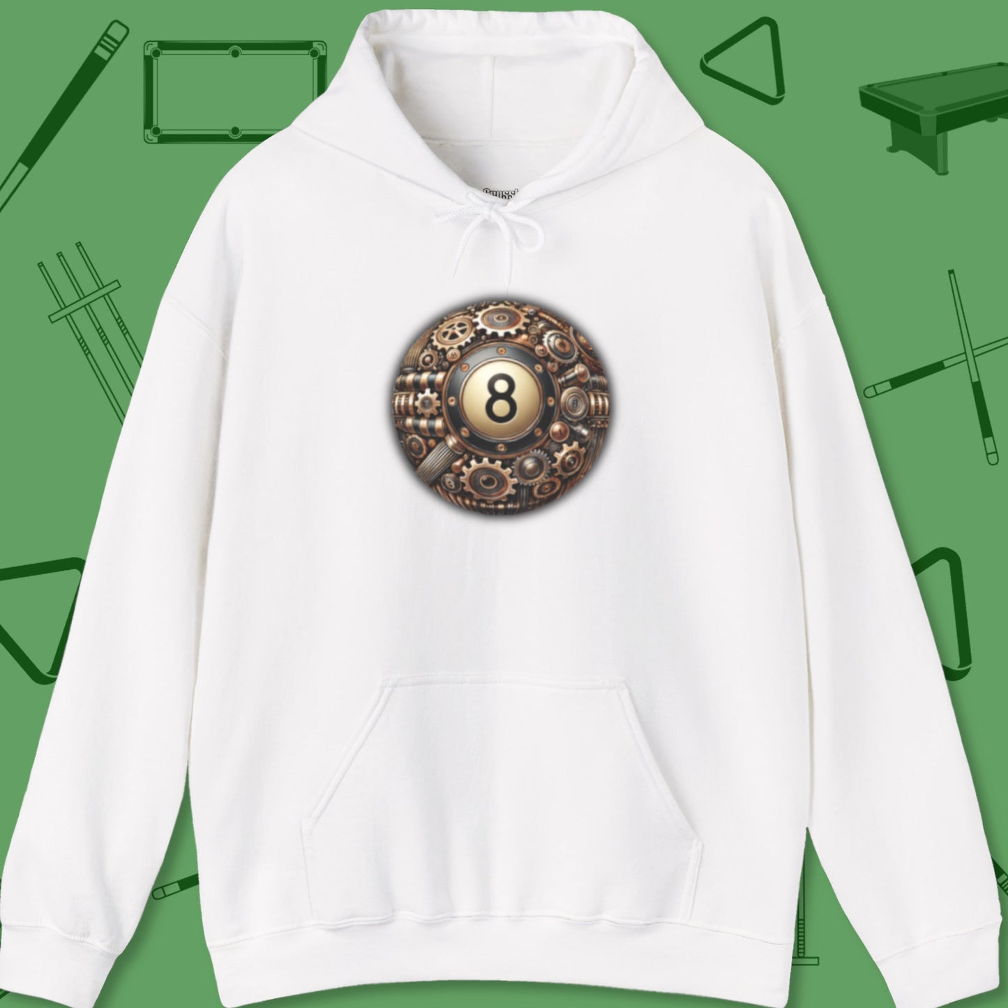 A Hoodie with billiards-themed design from Crossbank Clothing