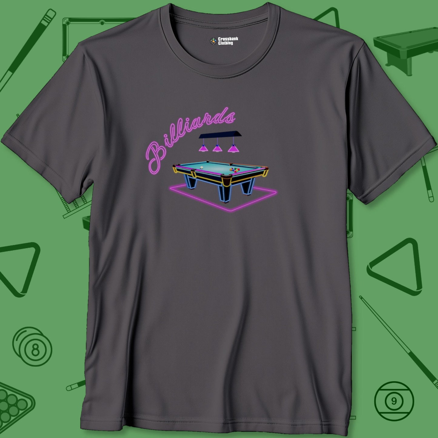 A T-Shirt with billiards-themed design from Crossbank Clothing