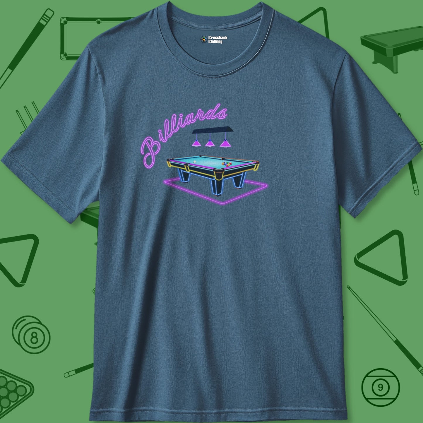 A T-Shirt with billiards-themed design from Crossbank Clothing