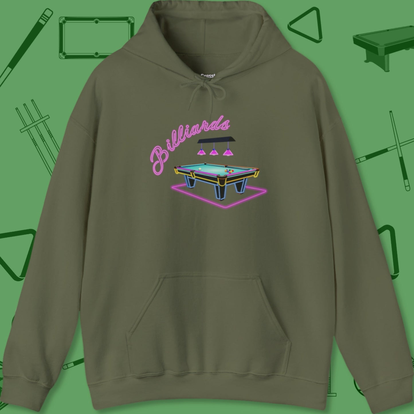 A Hoodie with billiards-themed design from Crossbank Clothing