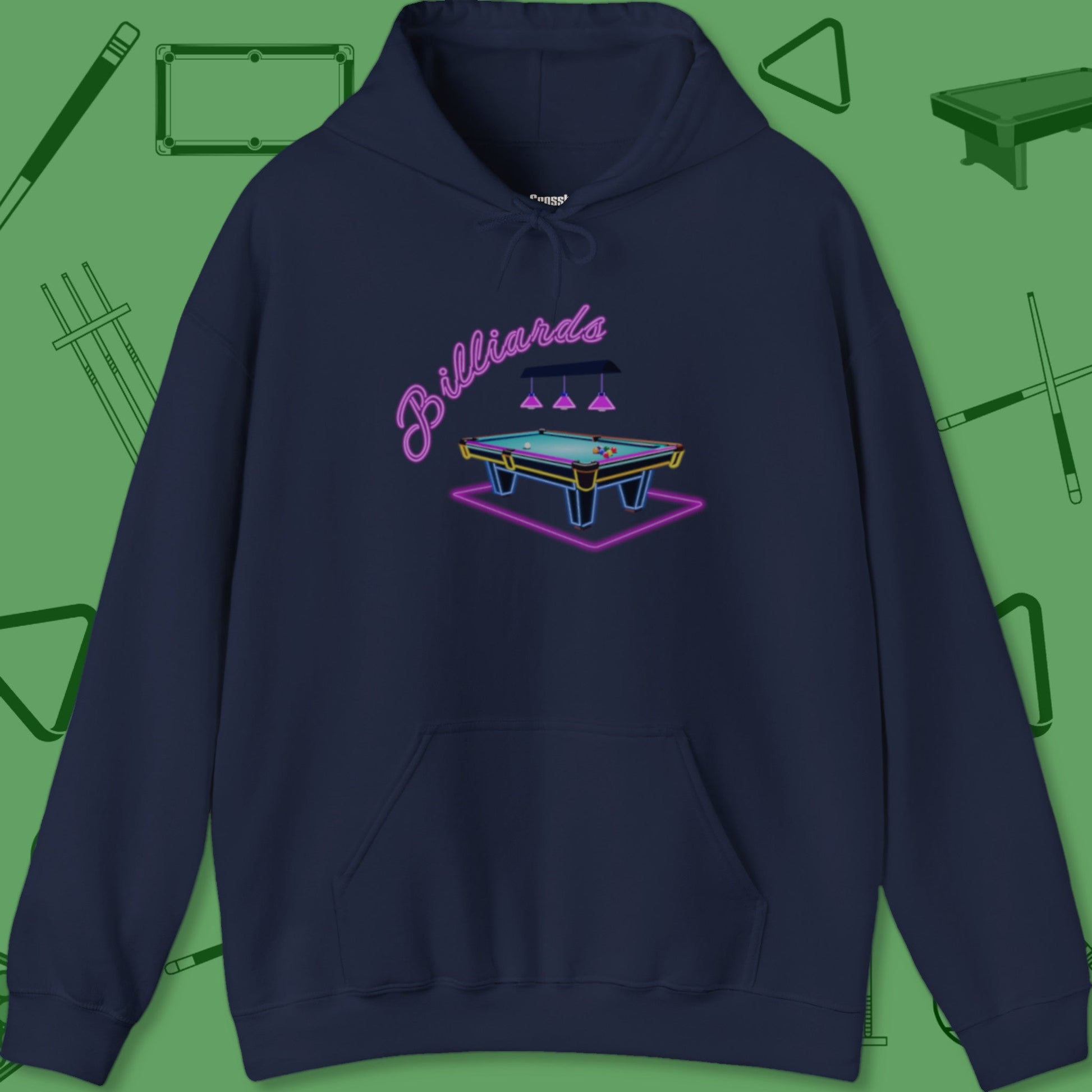 A Hoodie with billiards-themed design from Crossbank Clothing