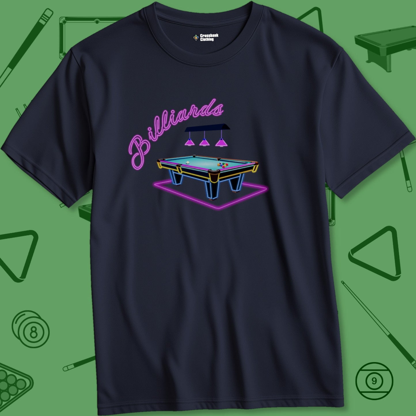 A T-Shirt with billiards-themed design from Crossbank Clothing