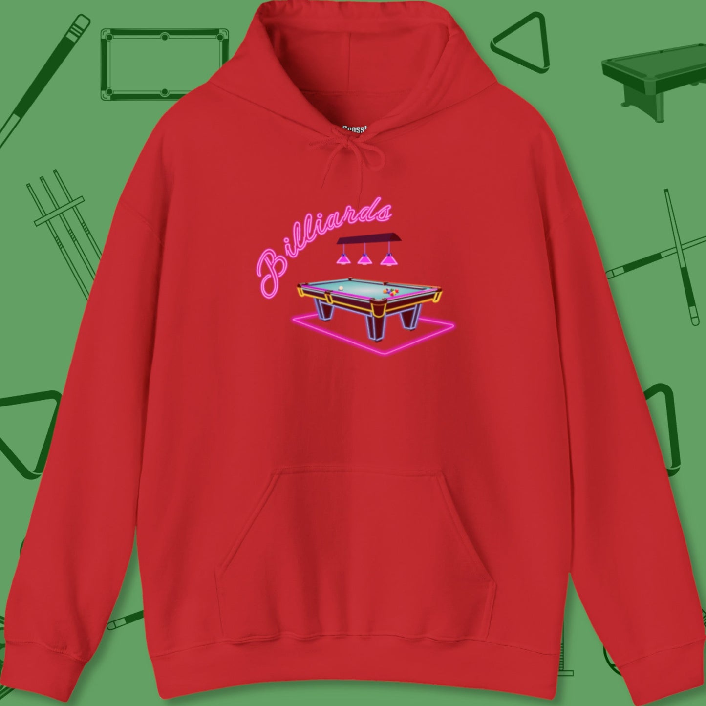 A Hoodie with billiards-themed design from Crossbank Clothing