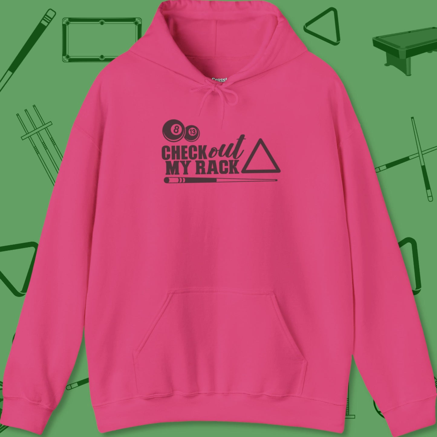 A Hoodie with billiards-themed design from Crossbank Clothing