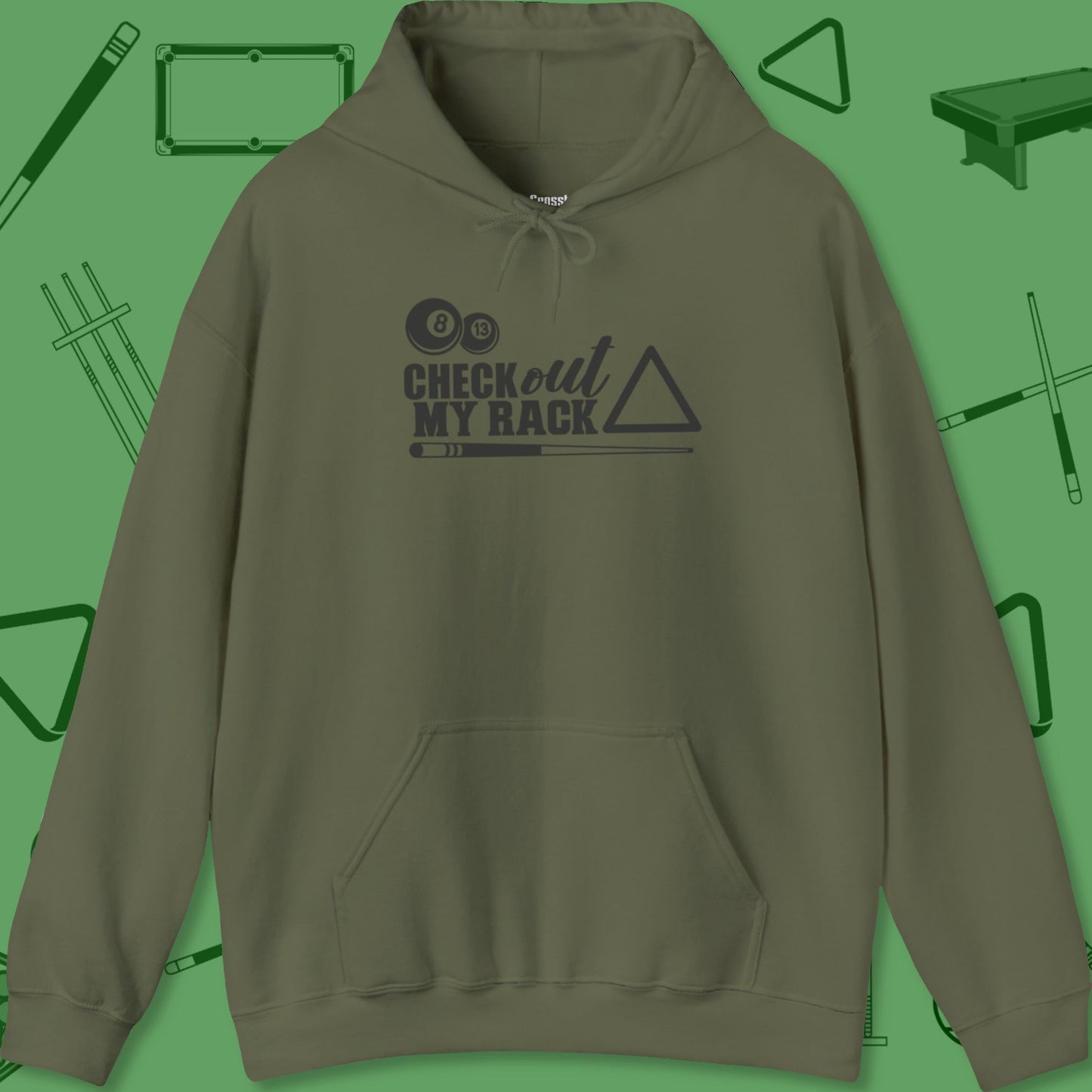 A Hoodie with billiards-themed design from Crossbank Clothing