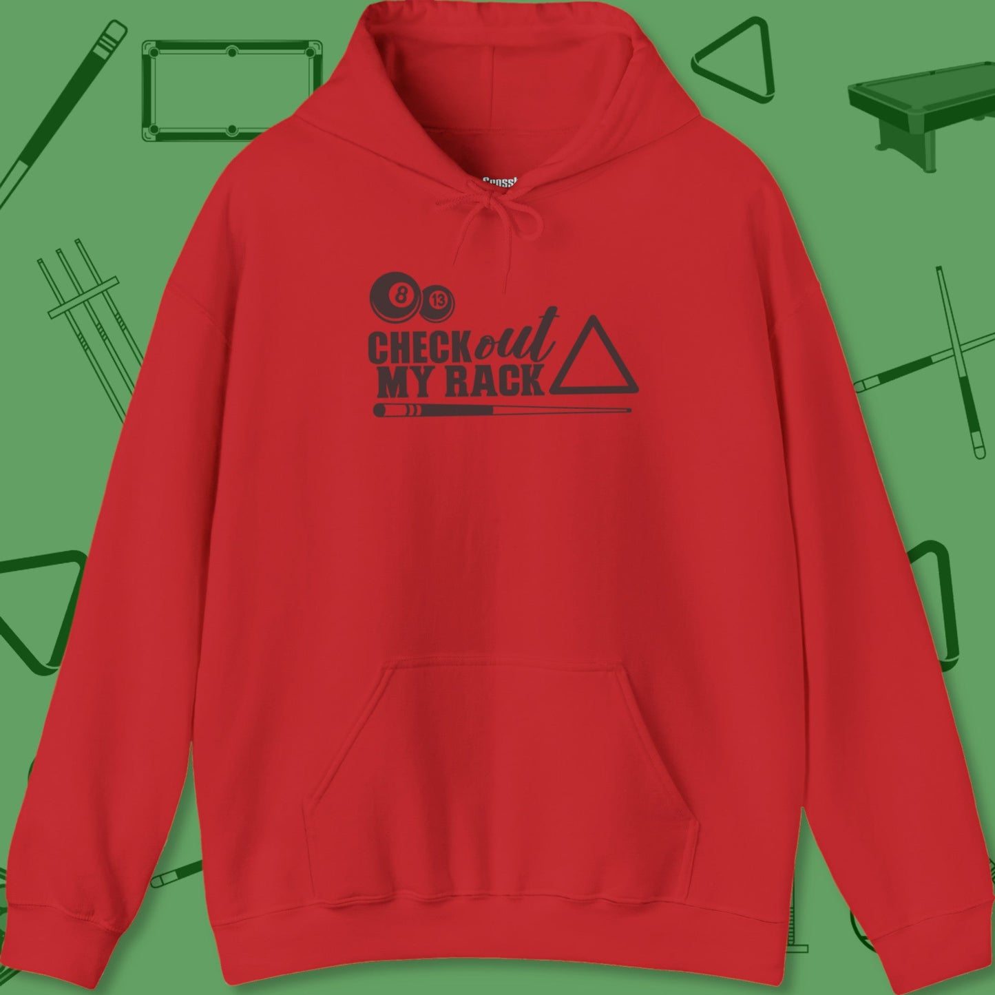 A Hoodie with billiards-themed design from Crossbank Clothing