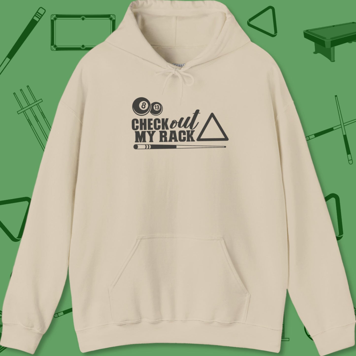 A Hoodie with billiards-themed design from Crossbank Clothing