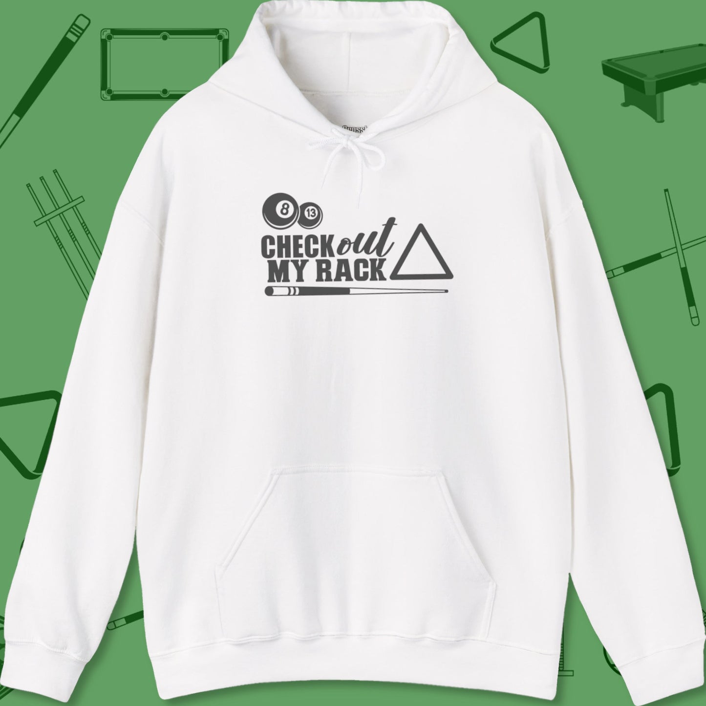 A Hoodie with billiards-themed design from Crossbank Clothing