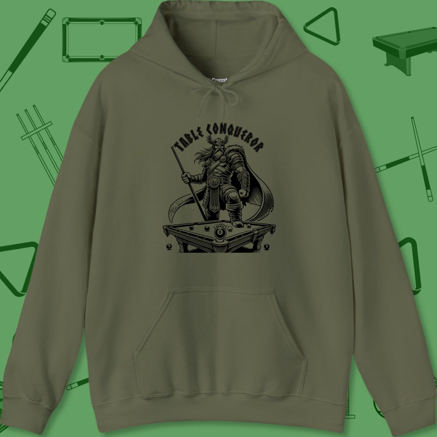 A Hoodie with billiards-themed design from Crossbank Clothing