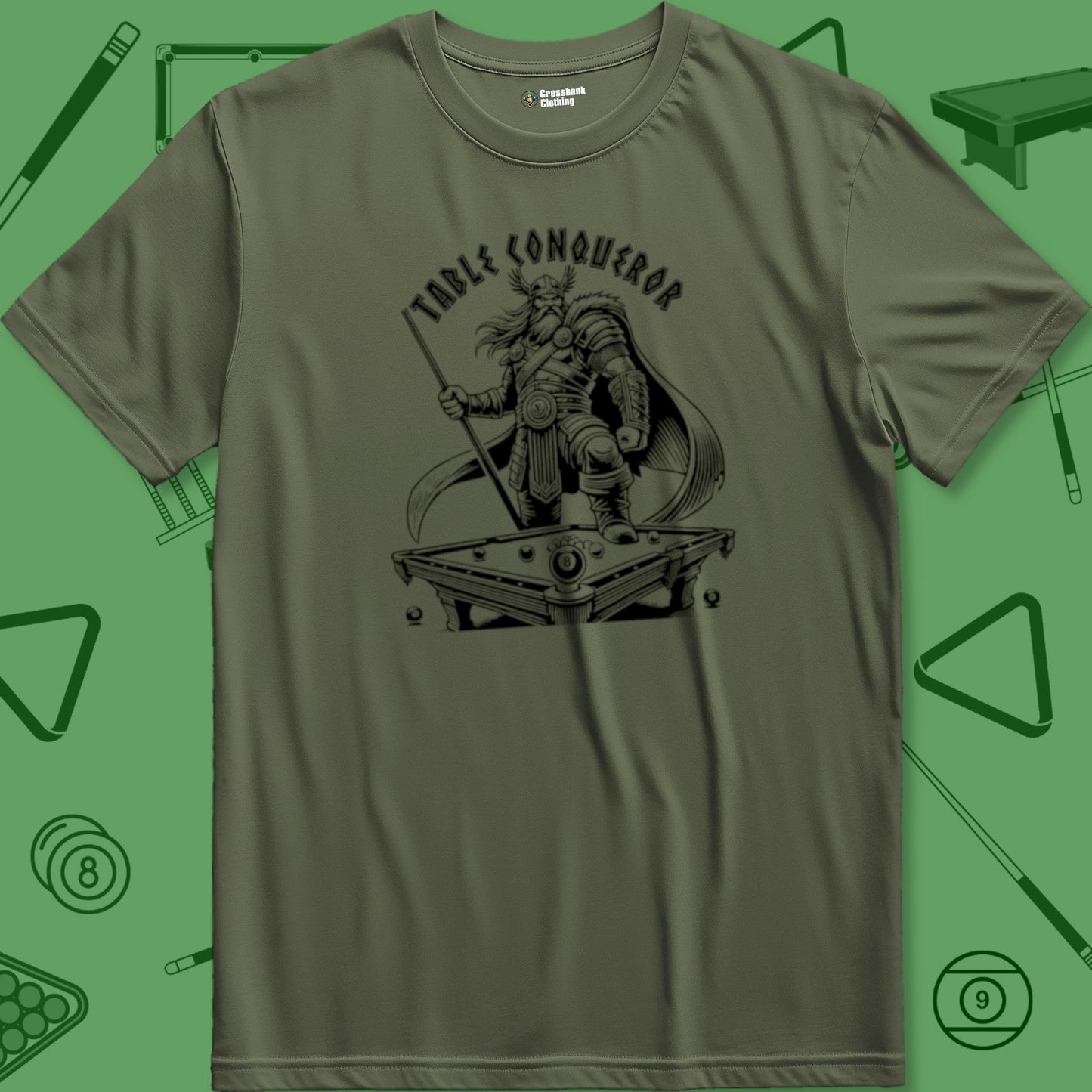 A T-Shirt with billiards-themed design from Crossbank Clothing