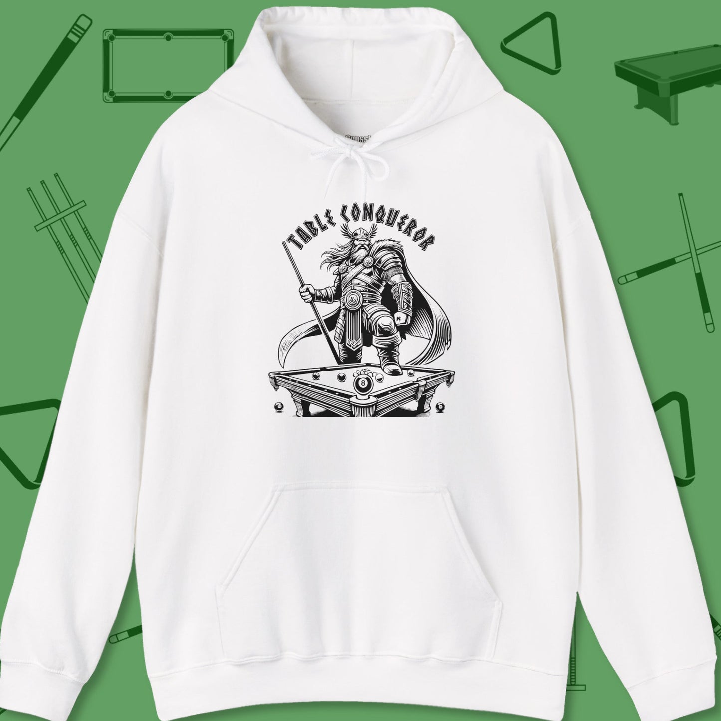 A Hoodie with billiards-themed design from Crossbank Clothing