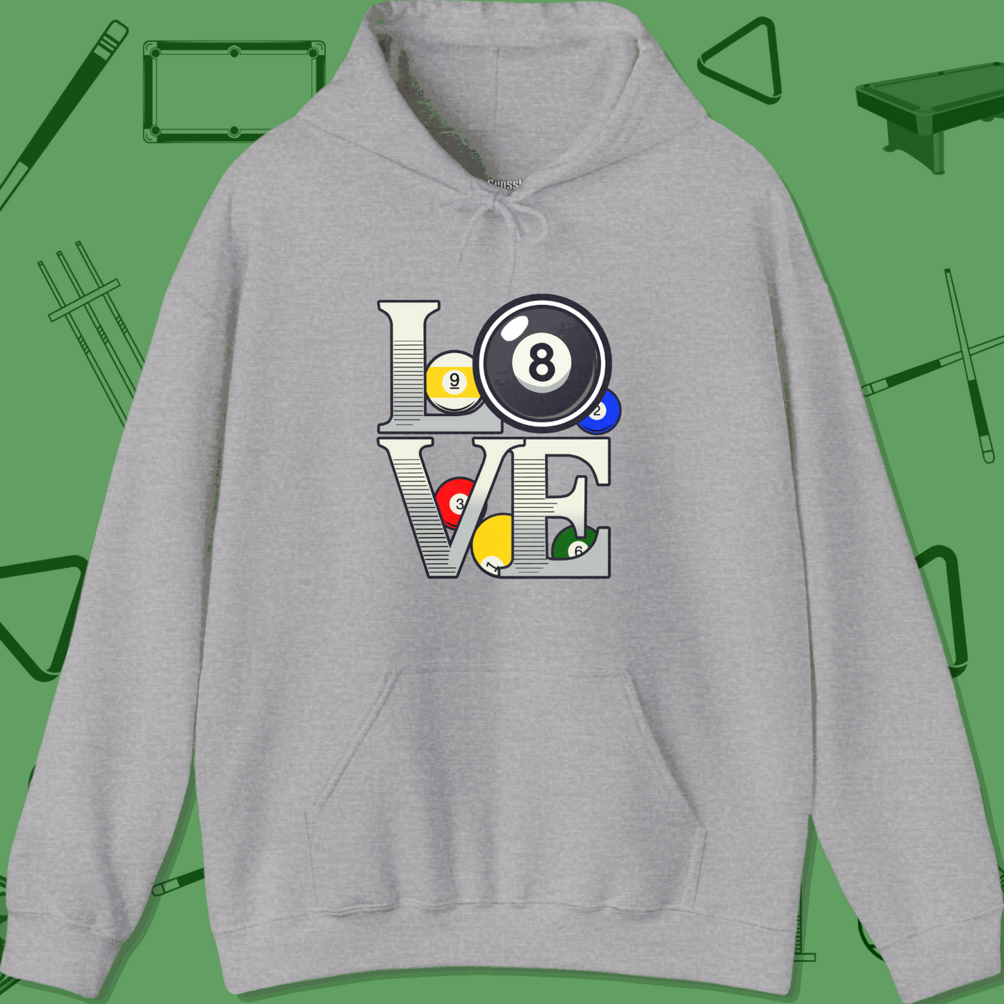 A Hoodie with billiards-themed design from Crossbank Clothing