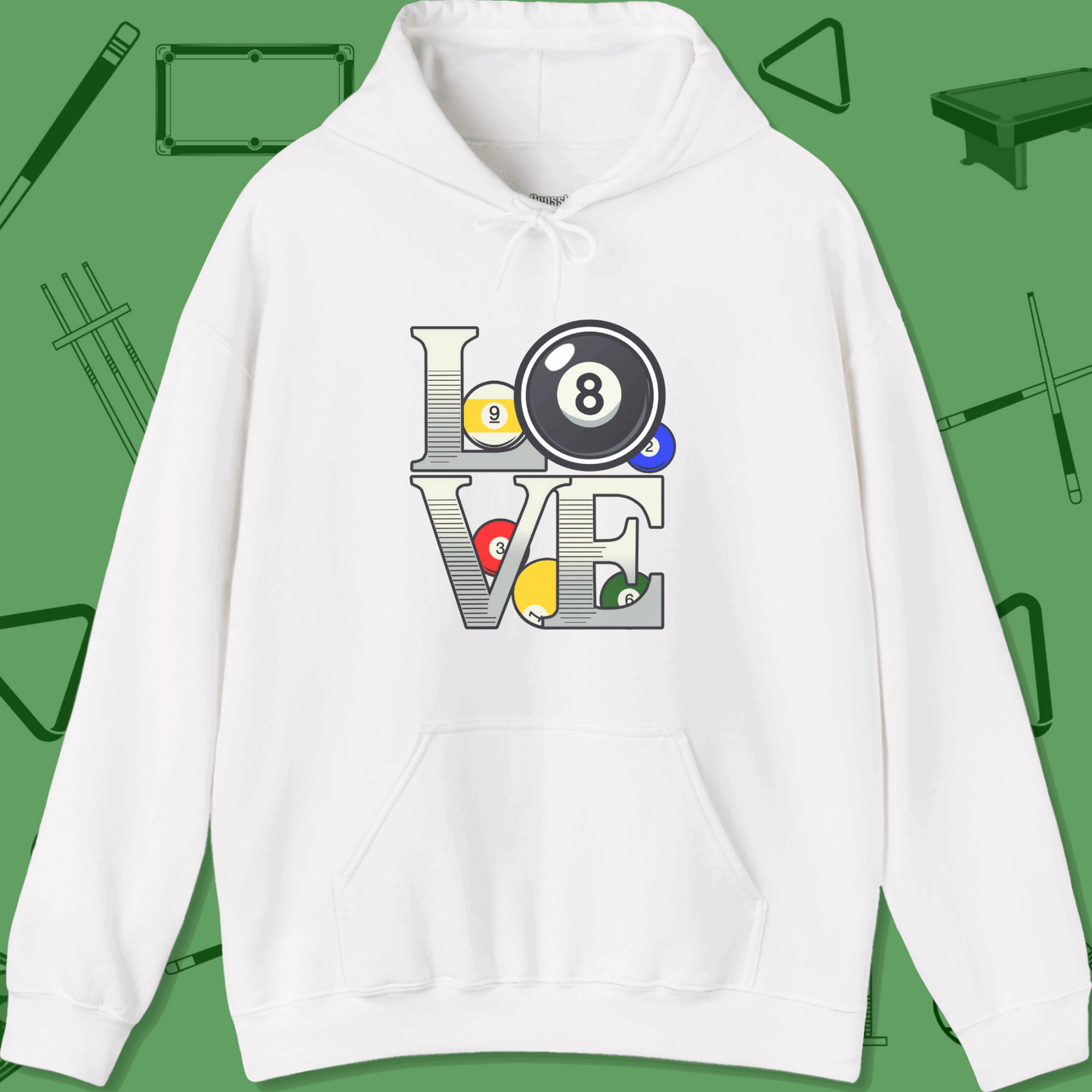 A Hoodie with billiards-themed design from Crossbank Clothing