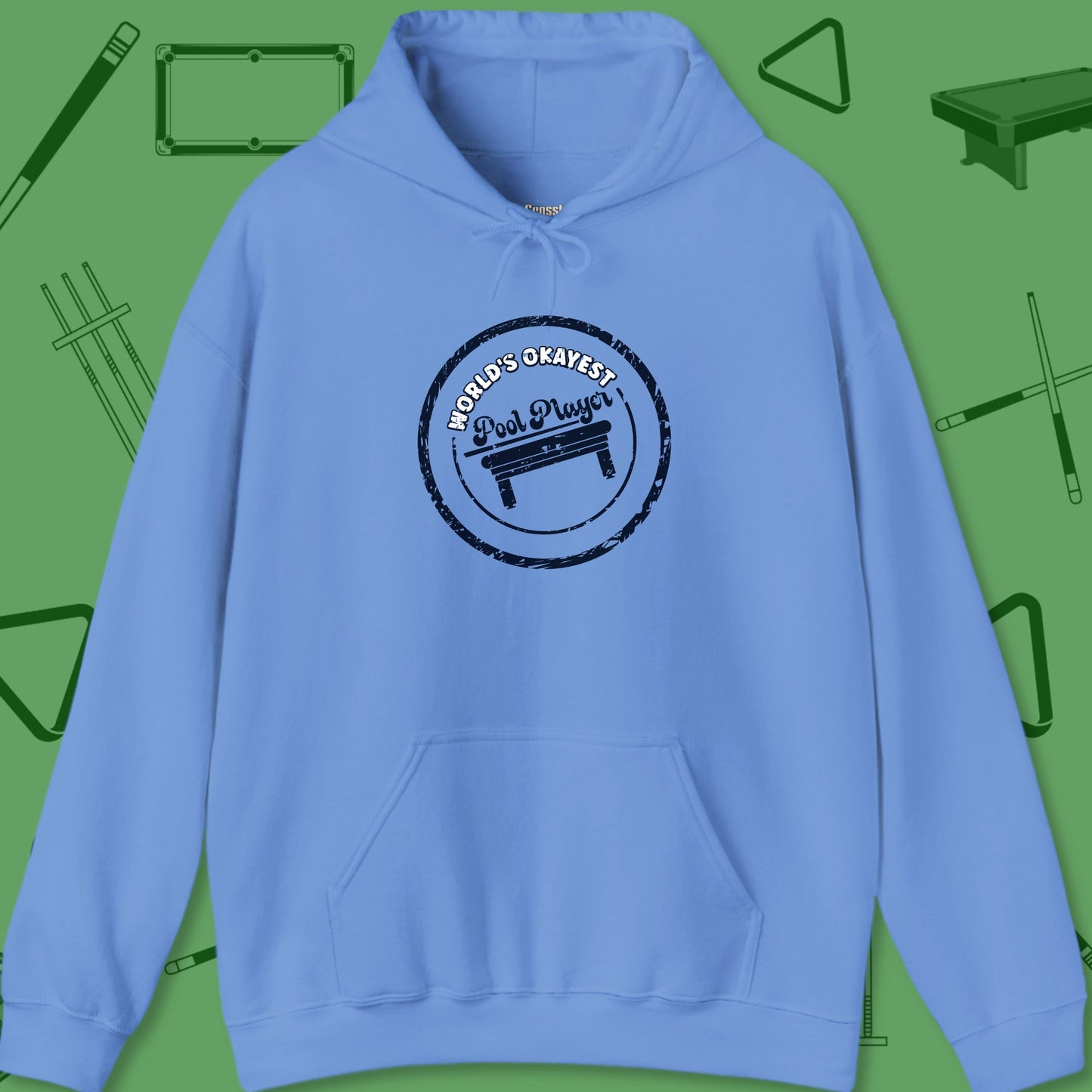 A Hoodie with billiards-themed design from Crossbank Clothing