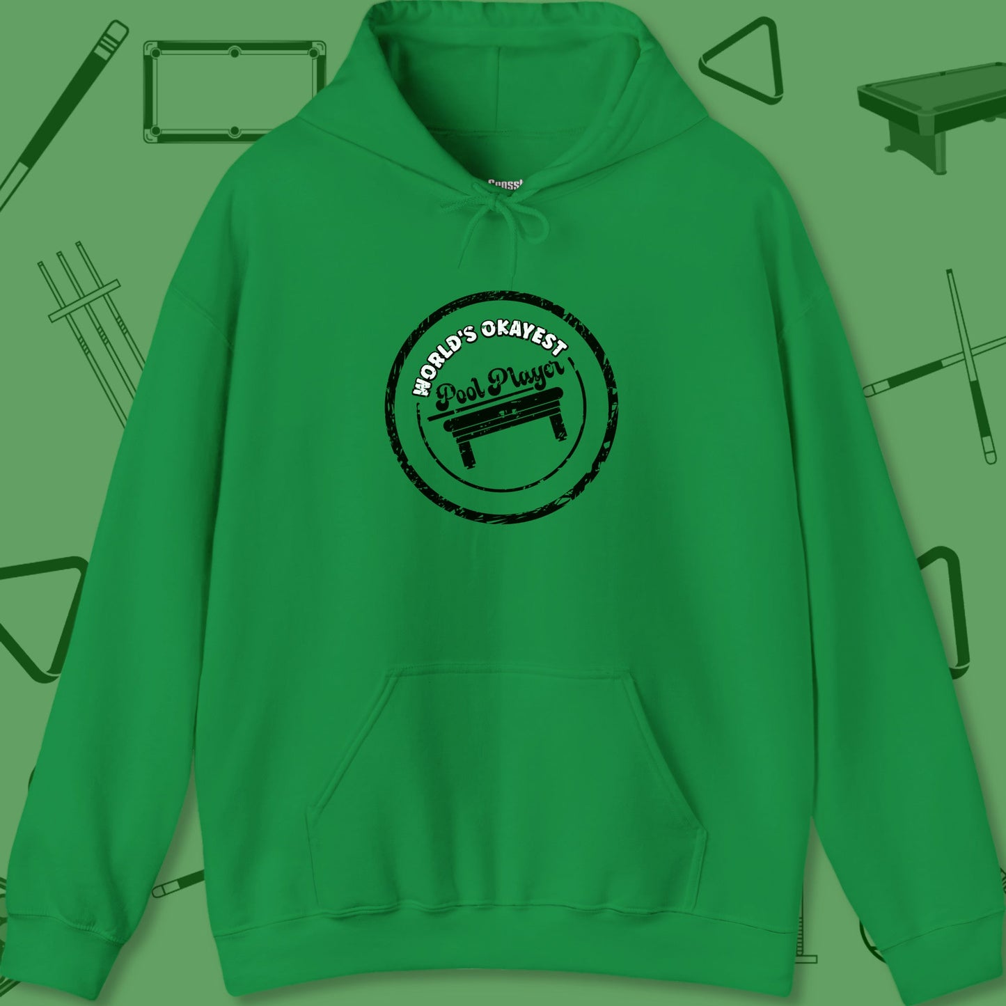 A Hoodie with billiards-themed design from Crossbank Clothing