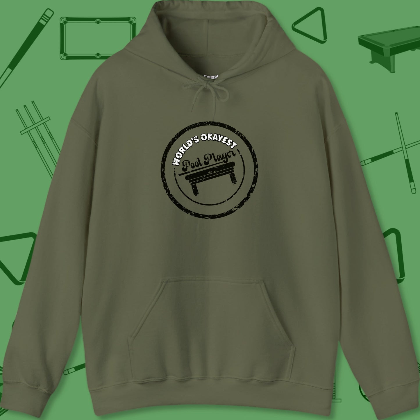 A Hoodie with billiards-themed design from Crossbank Clothing