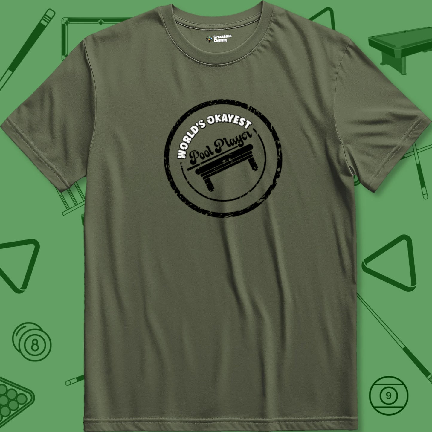 A T-Shirt with billiards-themed design from Crossbank Clothing