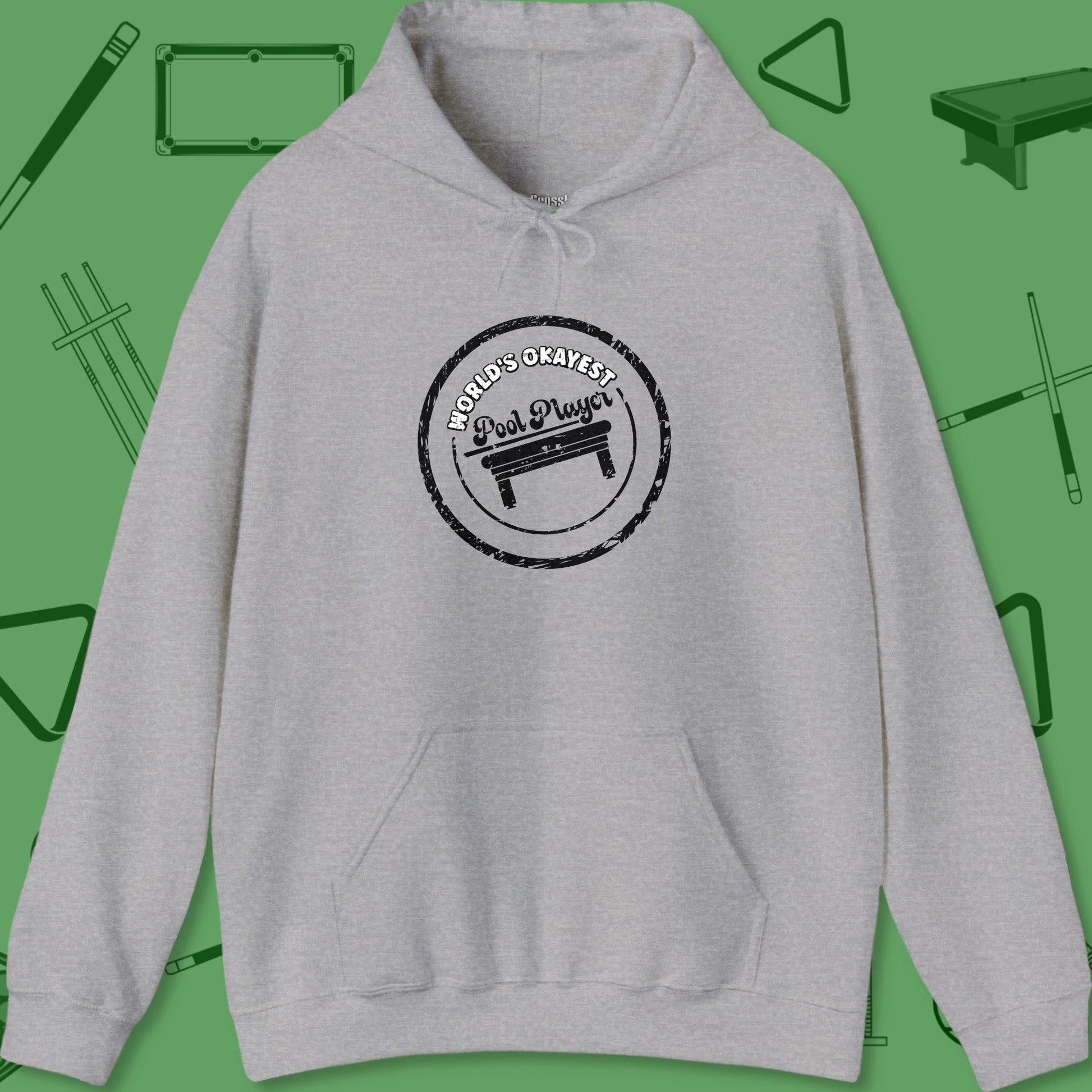 A Hoodie with billiards-themed design from Crossbank Clothing