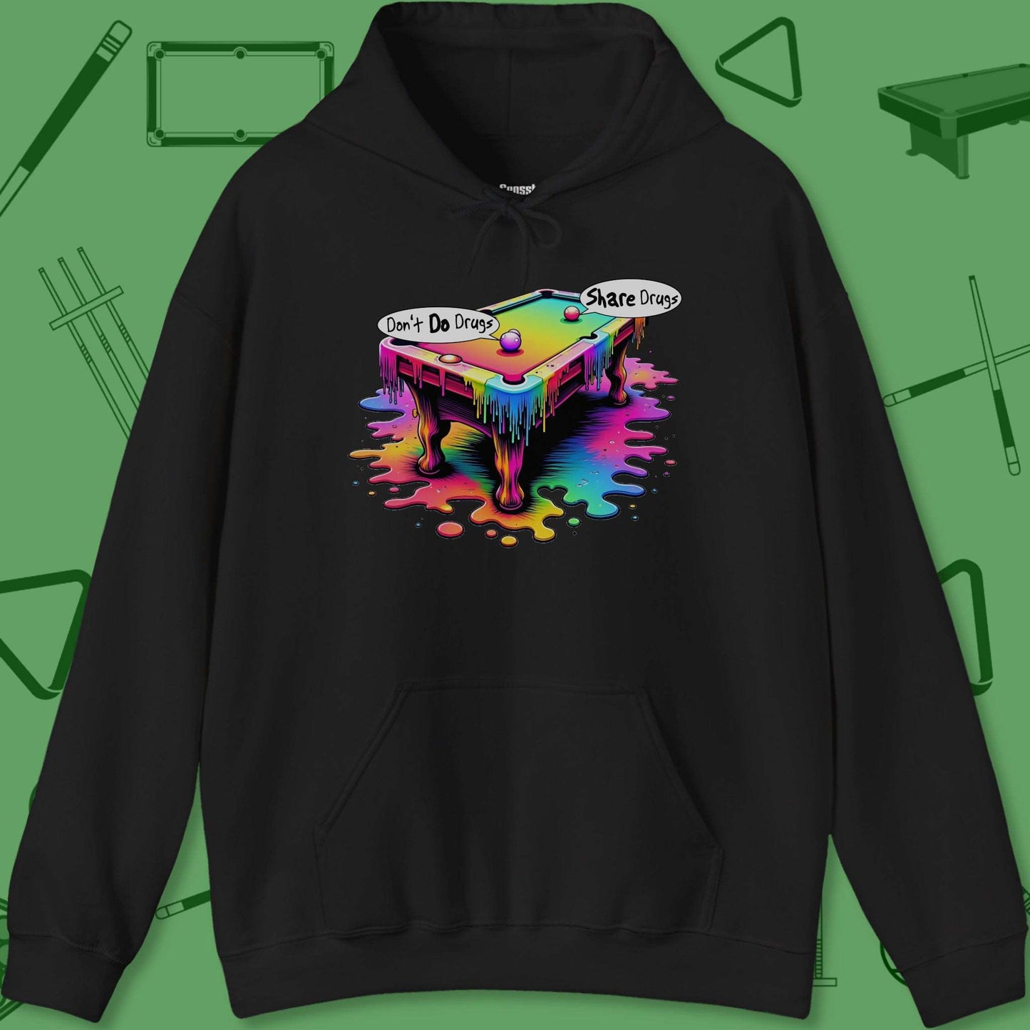 A Hoodie with billiards-themed design from Crossbank Clothing