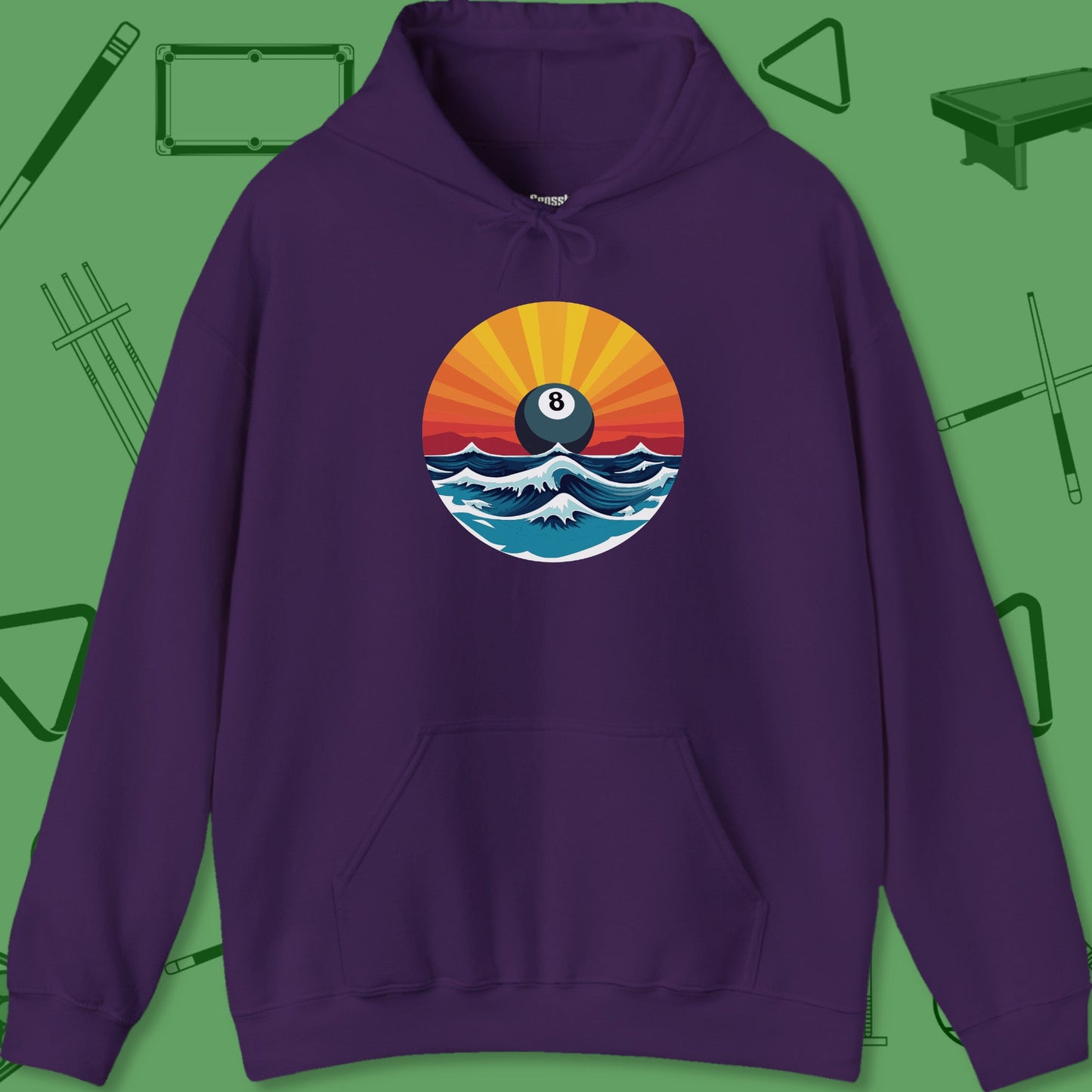 A Hoodie with billiards-themed design from Crossbank Clothing