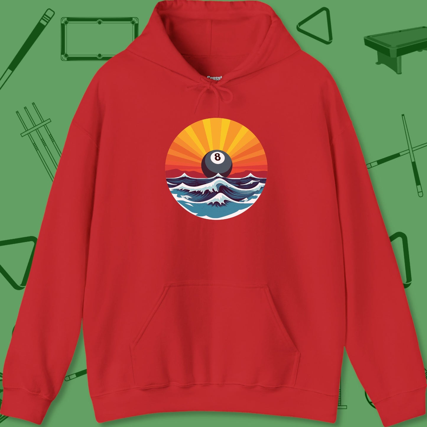 A Hoodie with billiards-themed design from Crossbank Clothing