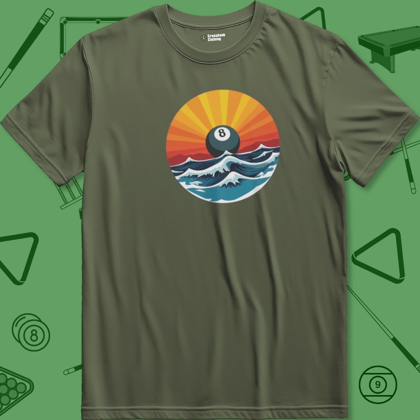 A T-Shirt with billiards-themed design from Crossbank Clothing