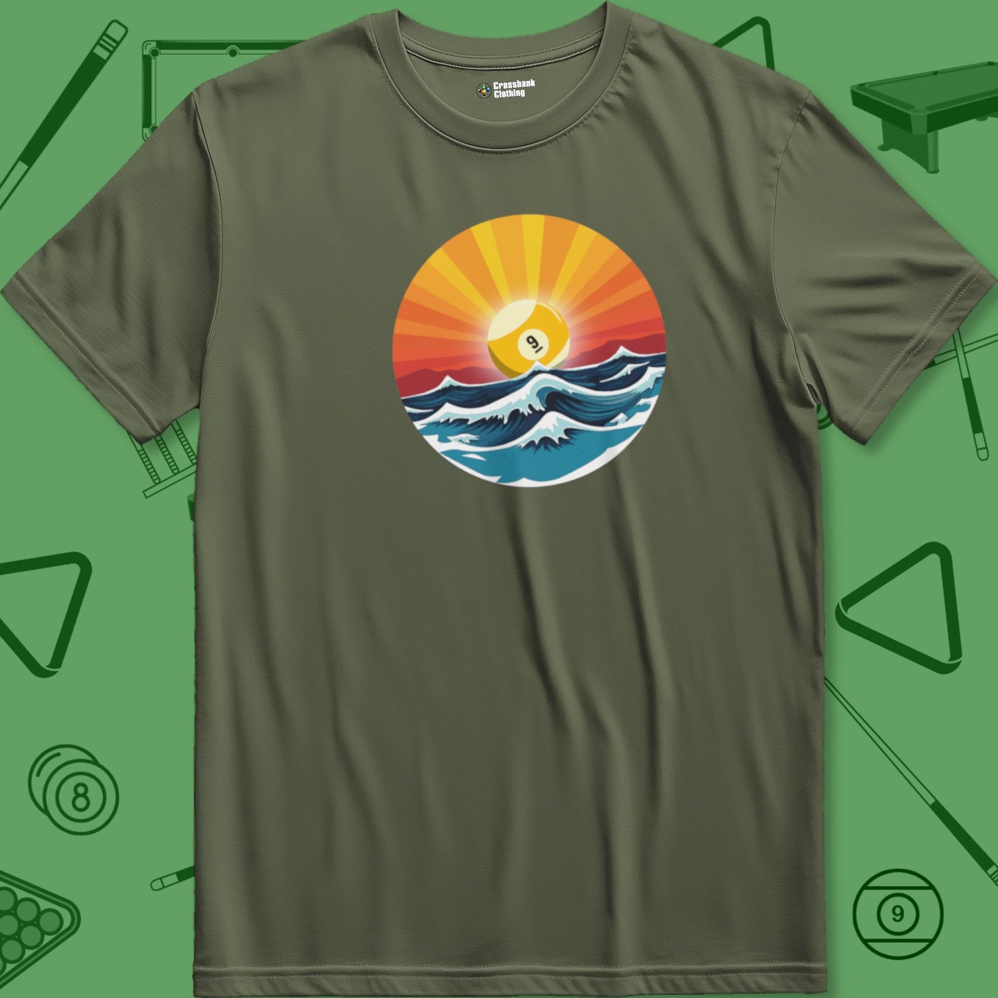 A T-Shirt with billiards-themed design from Crossbank Clothing