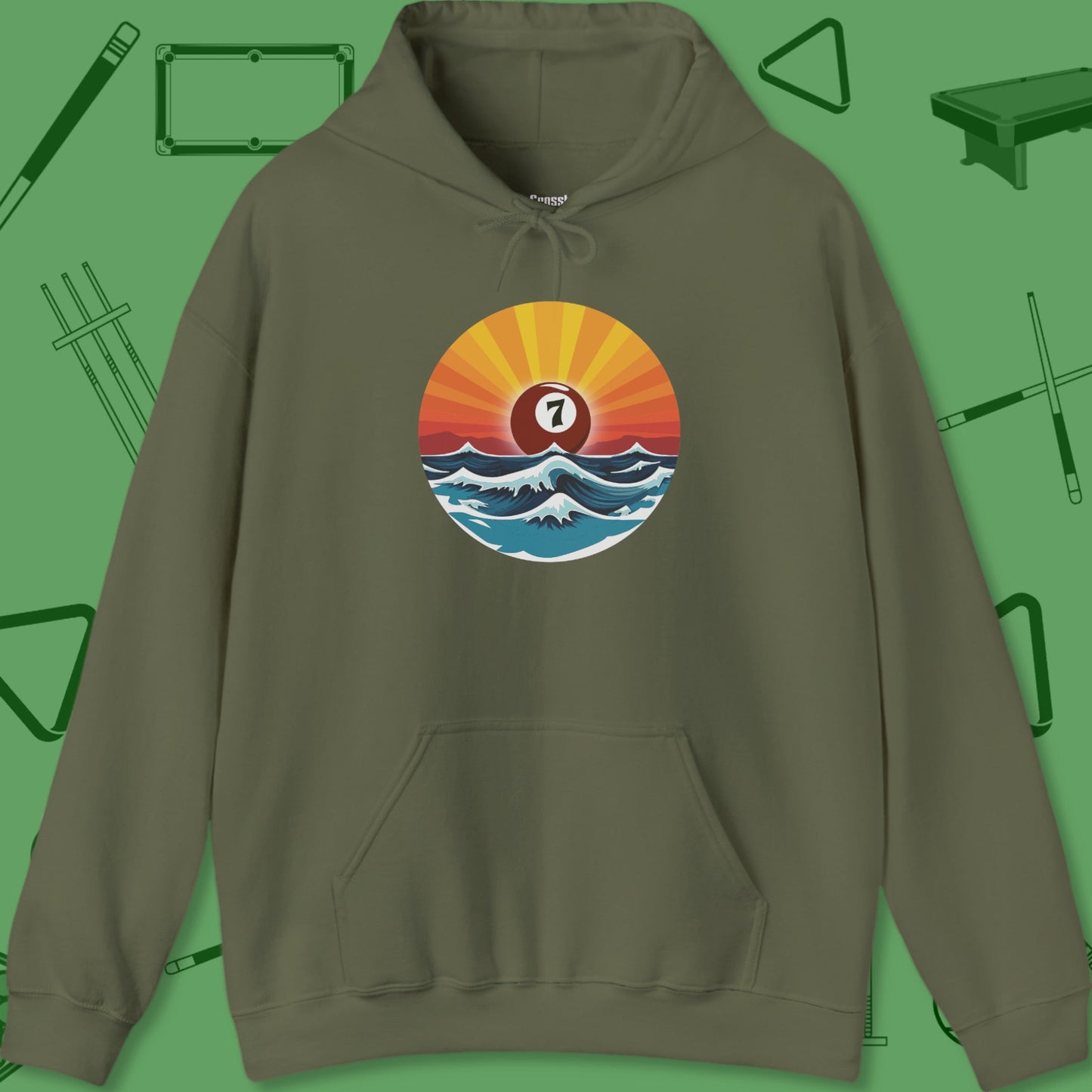 A Hoodie with billiards-themed design from Crossbank Clothing