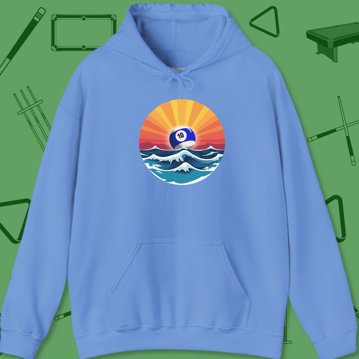 A Hoodie with billiards-themed design from Crossbank Clothing