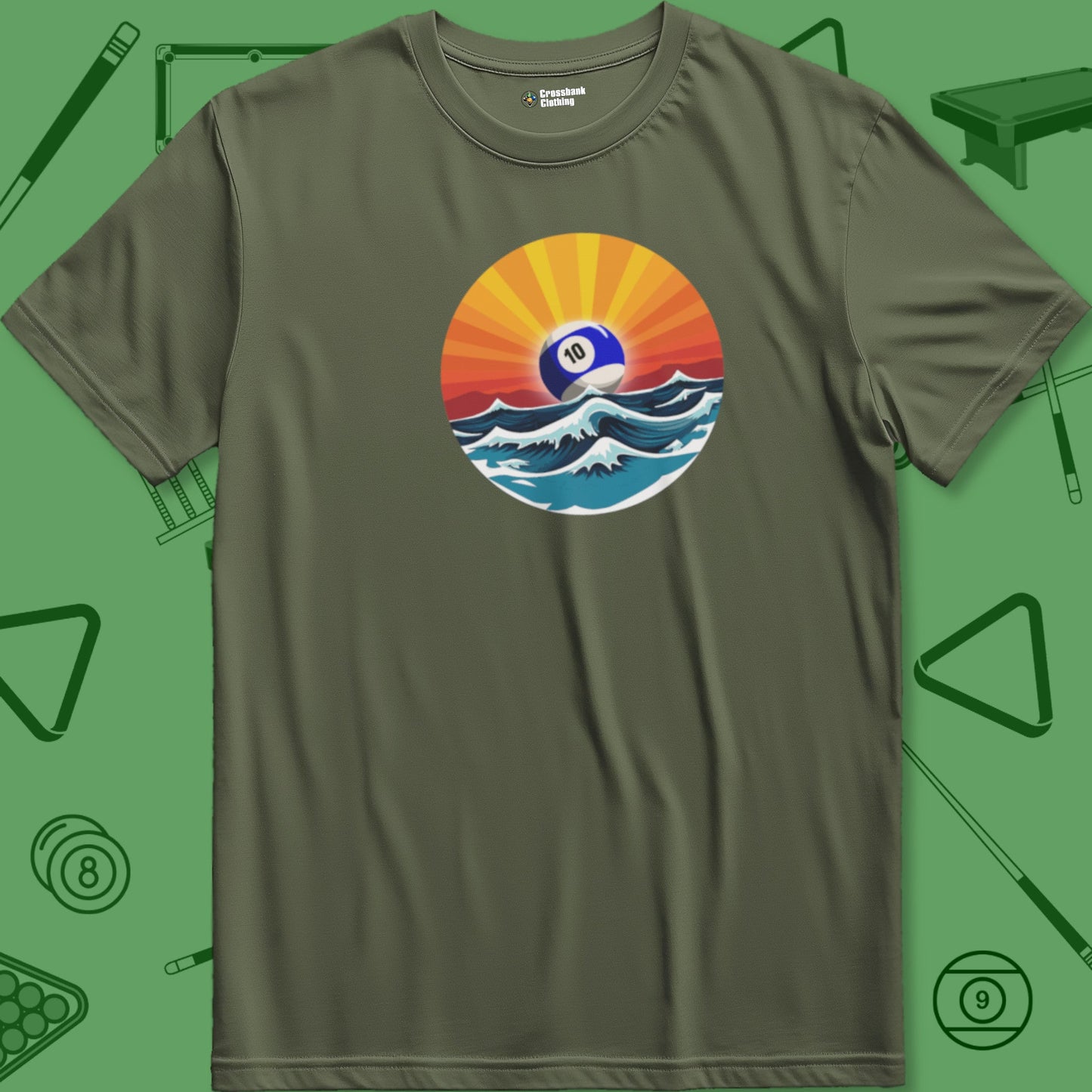 A T-Shirt with billiards-themed design from Crossbank Clothing