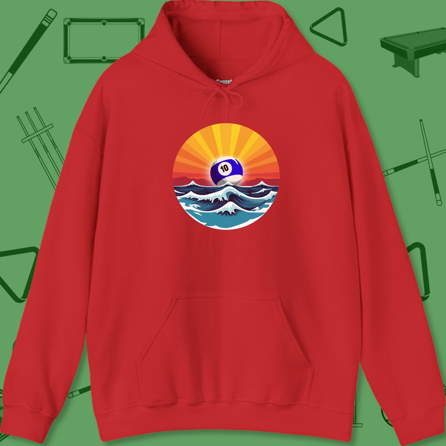 A Hoodie with billiards-themed design from Crossbank Clothing