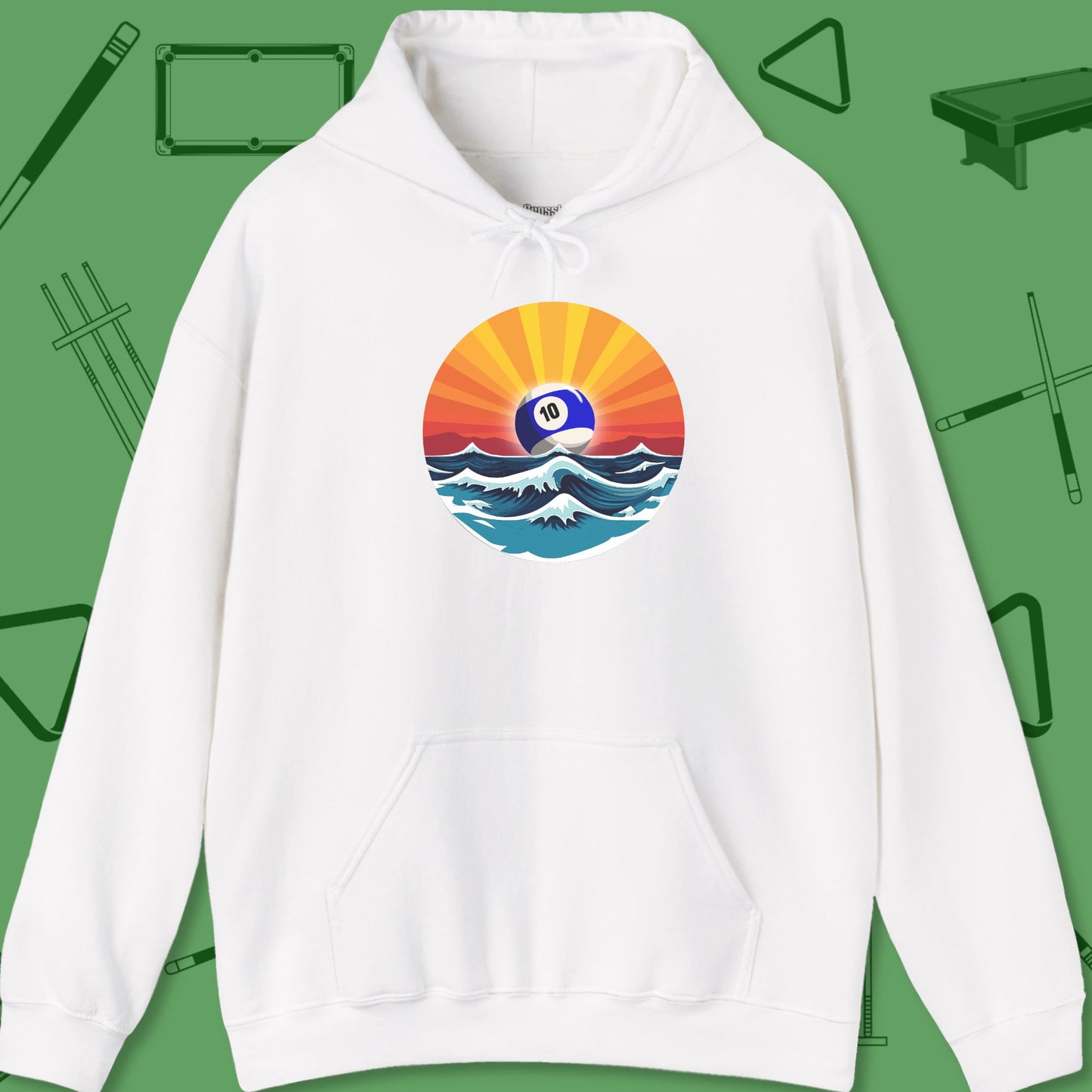 A Hoodie with billiards-themed design from Crossbank Clothing