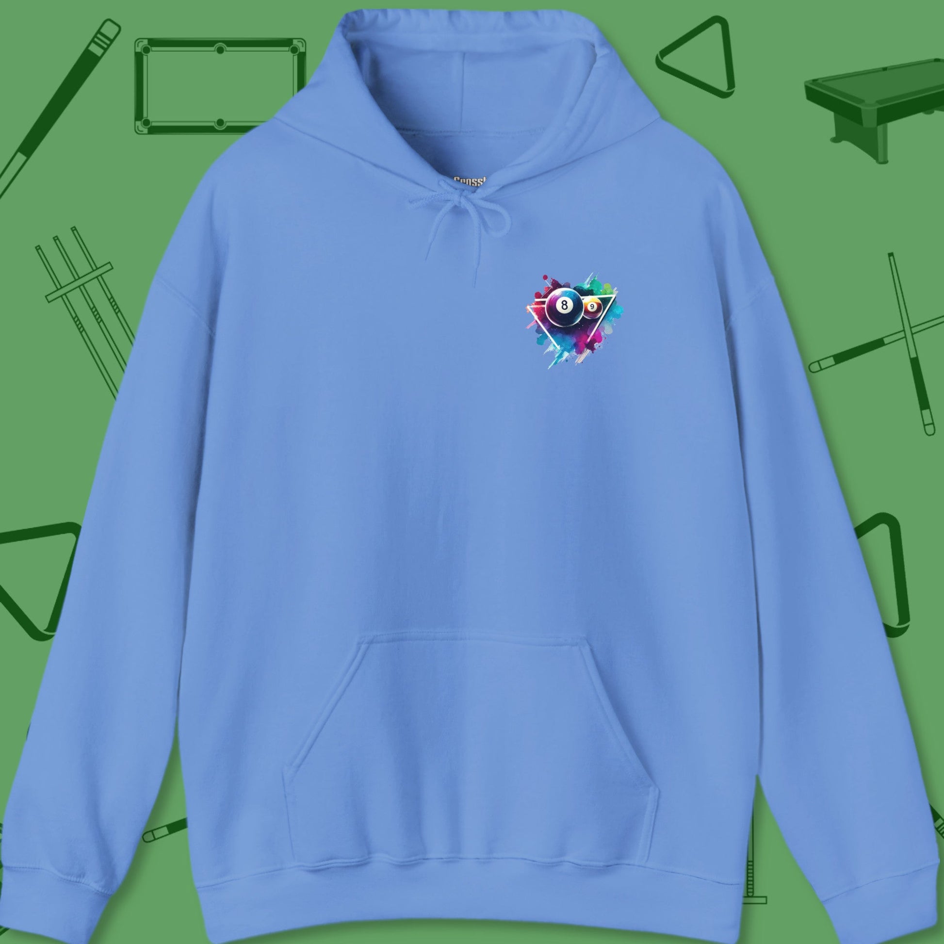 A Hoodie with billiards-themed design from Crossbank Clothing