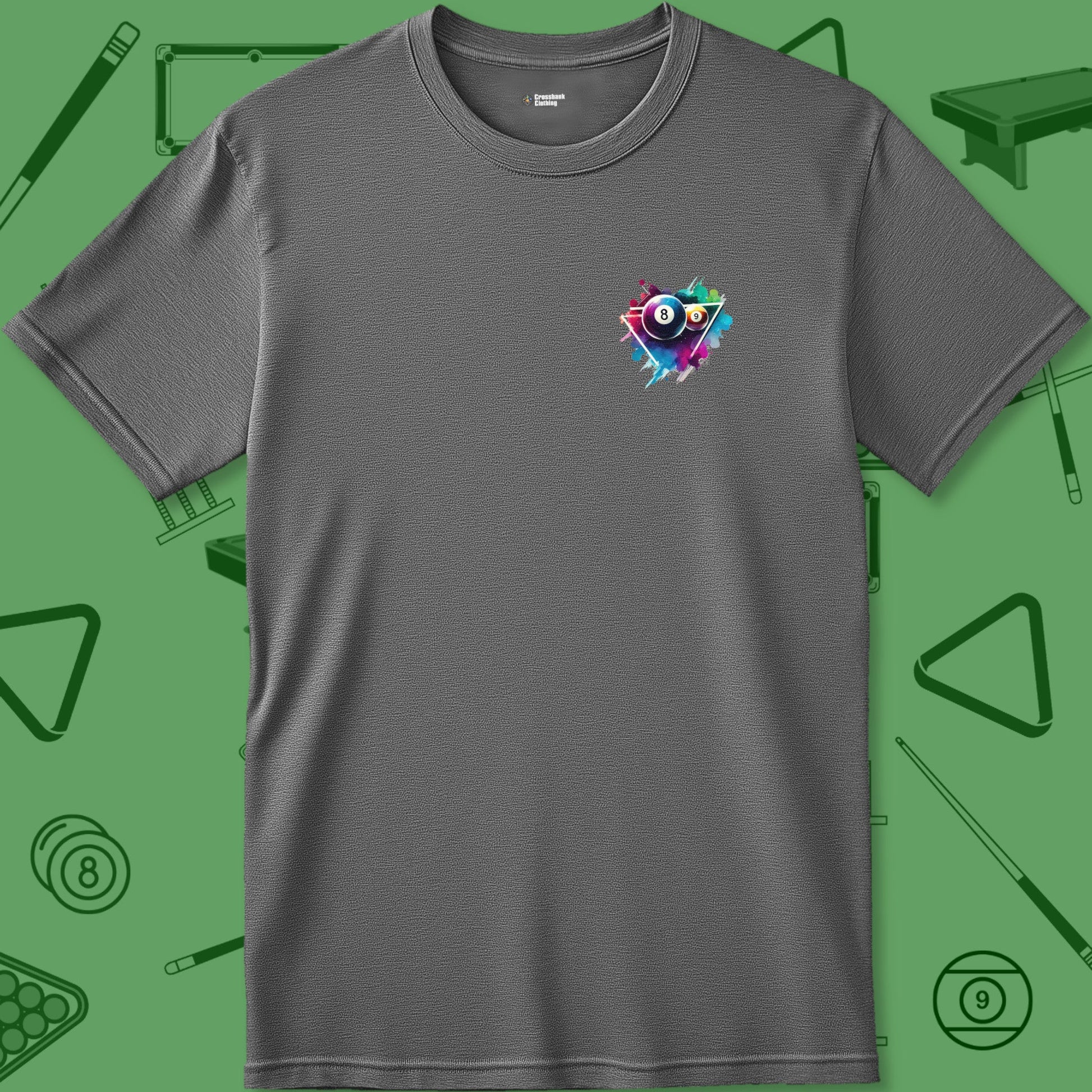 A T-Shirt with billiards-themed design from Crossbank Clothing