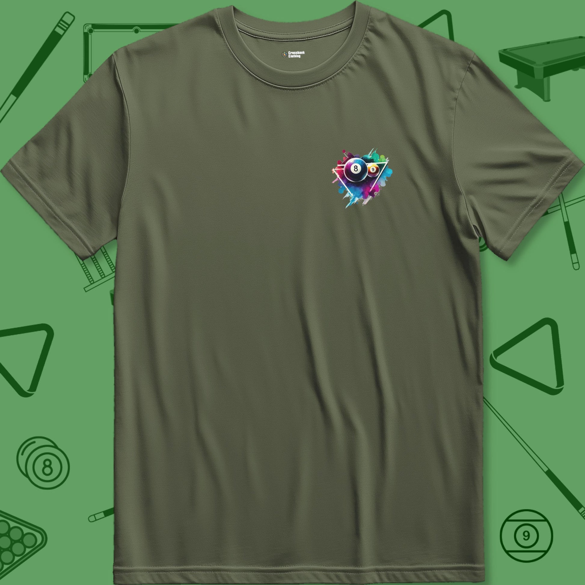 A T-Shirt with billiards-themed design from Crossbank Clothing