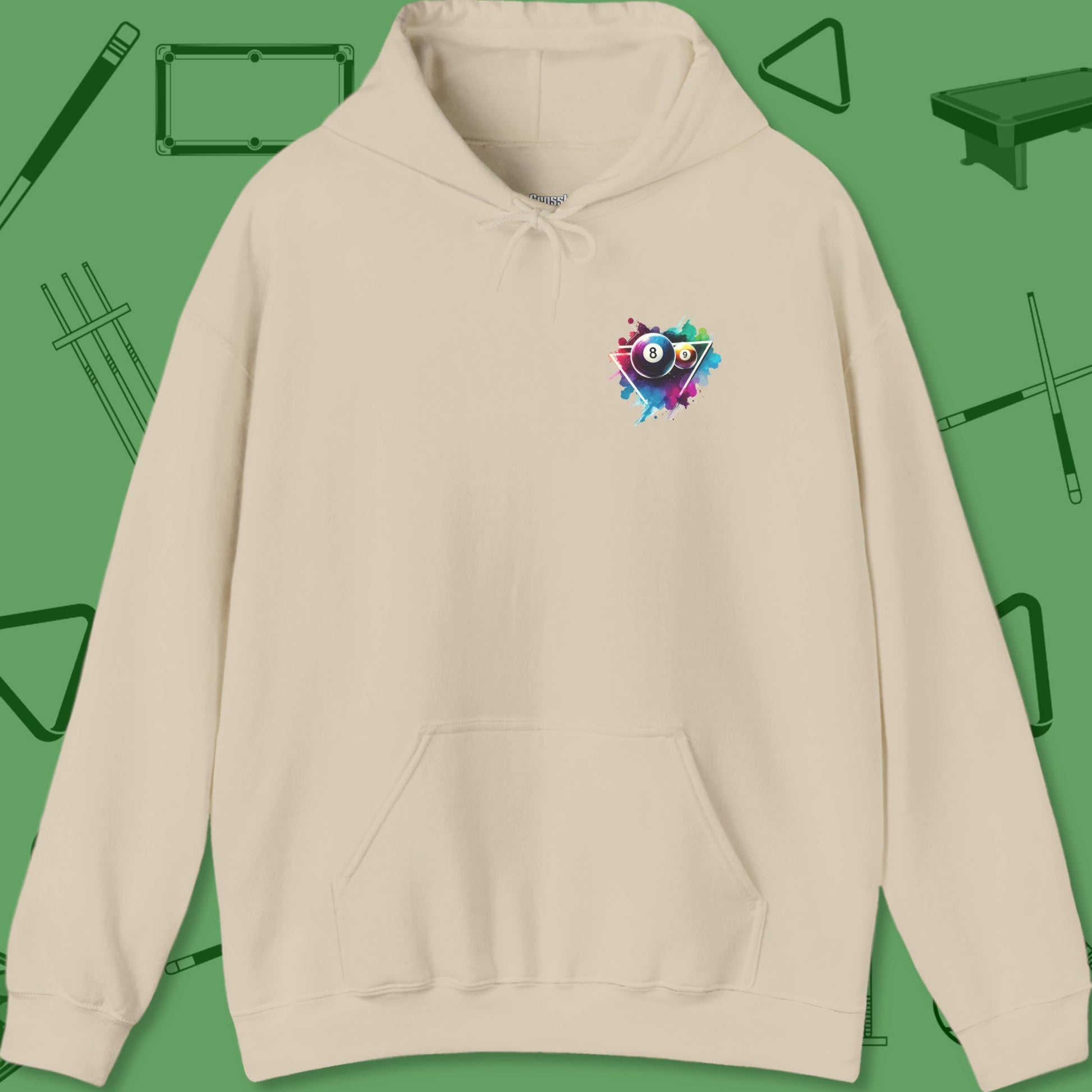 A Hoodie with billiards-themed design from Crossbank Clothing