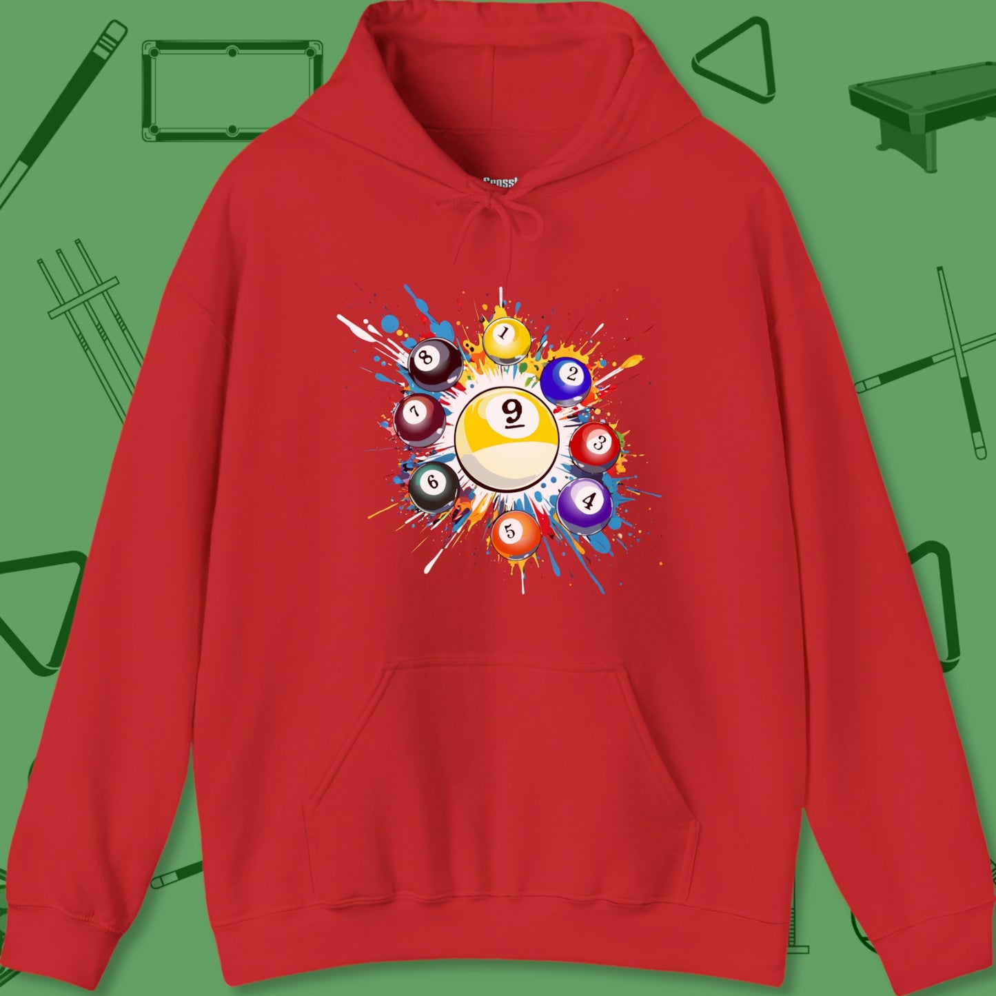 A Hoodie with billiards-themed design from Crossbank Clothing