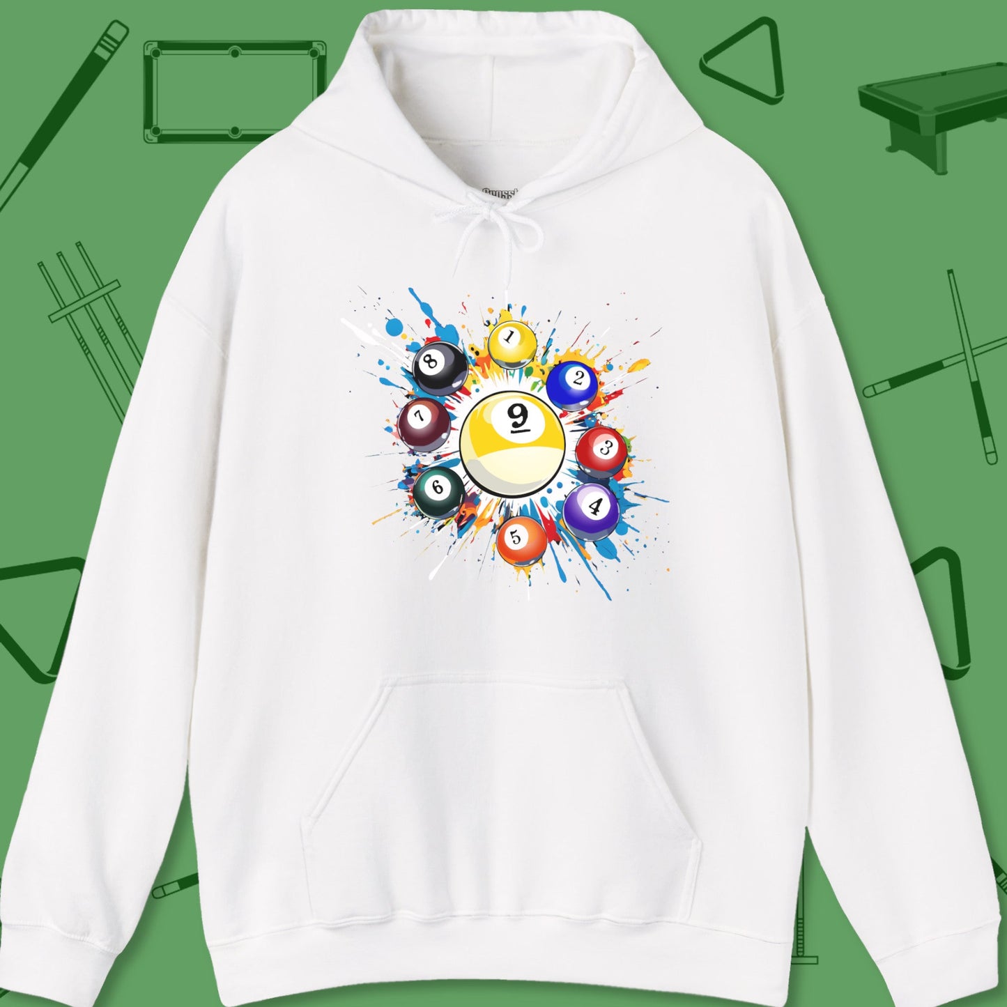 A Hoodie with billiards-themed design from Crossbank Clothing