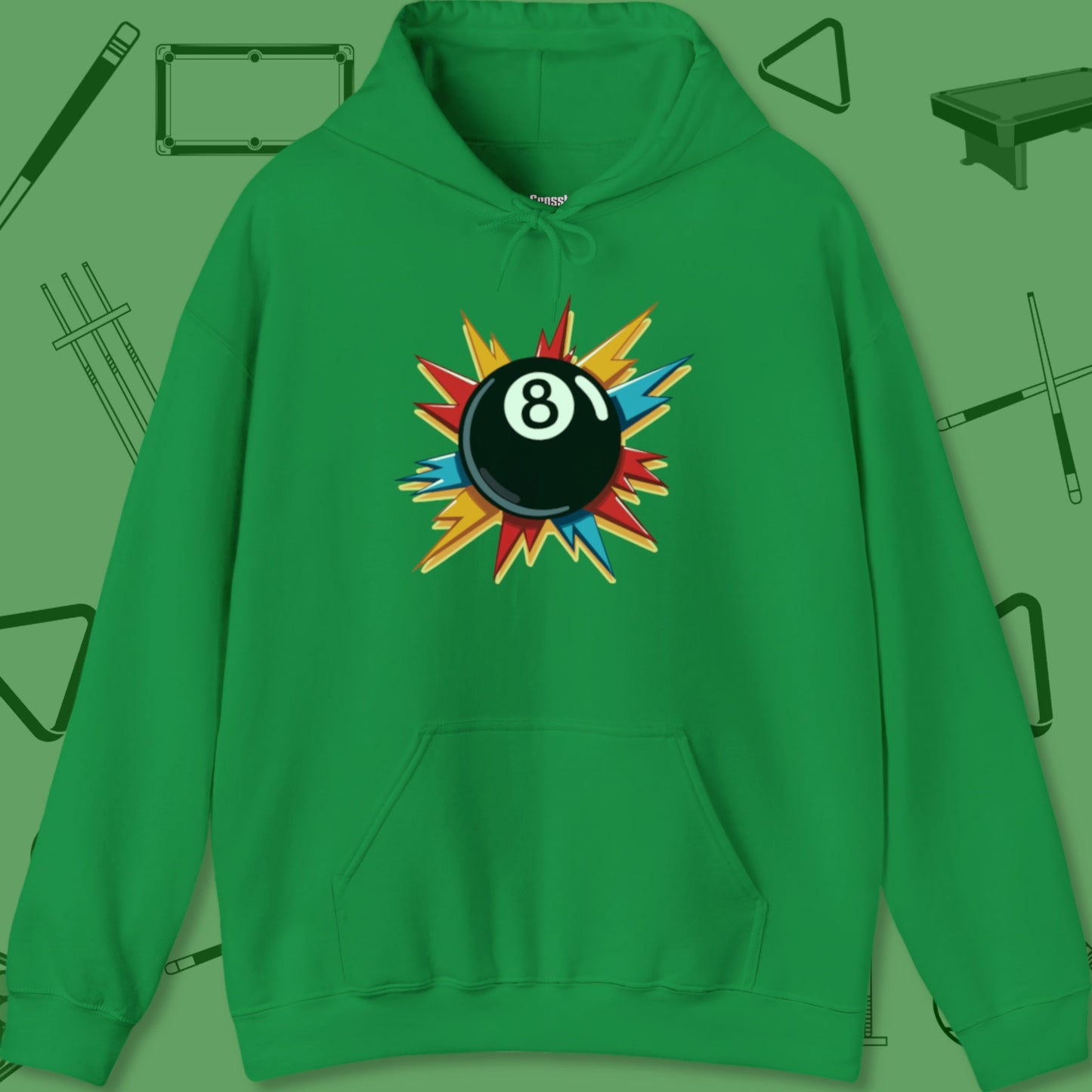 A Hoodie with billiards-themed design from Crossbank Clothing