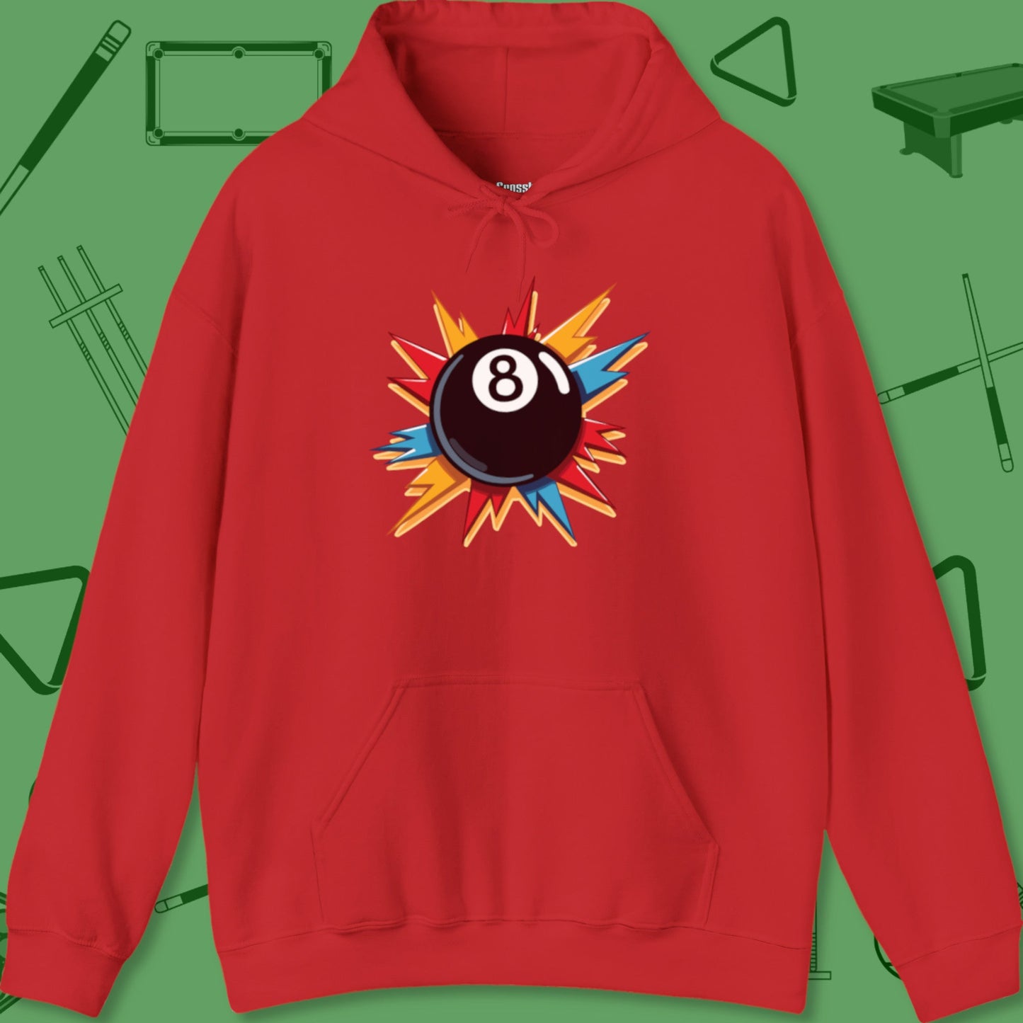 A Hoodie with billiards-themed design from Crossbank Clothing