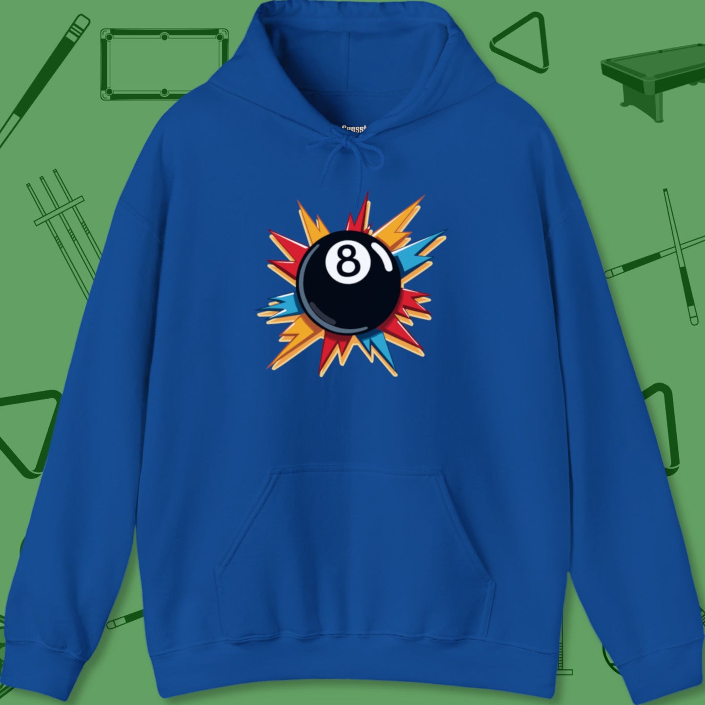 A Hoodie with billiards-themed design from Crossbank Clothing