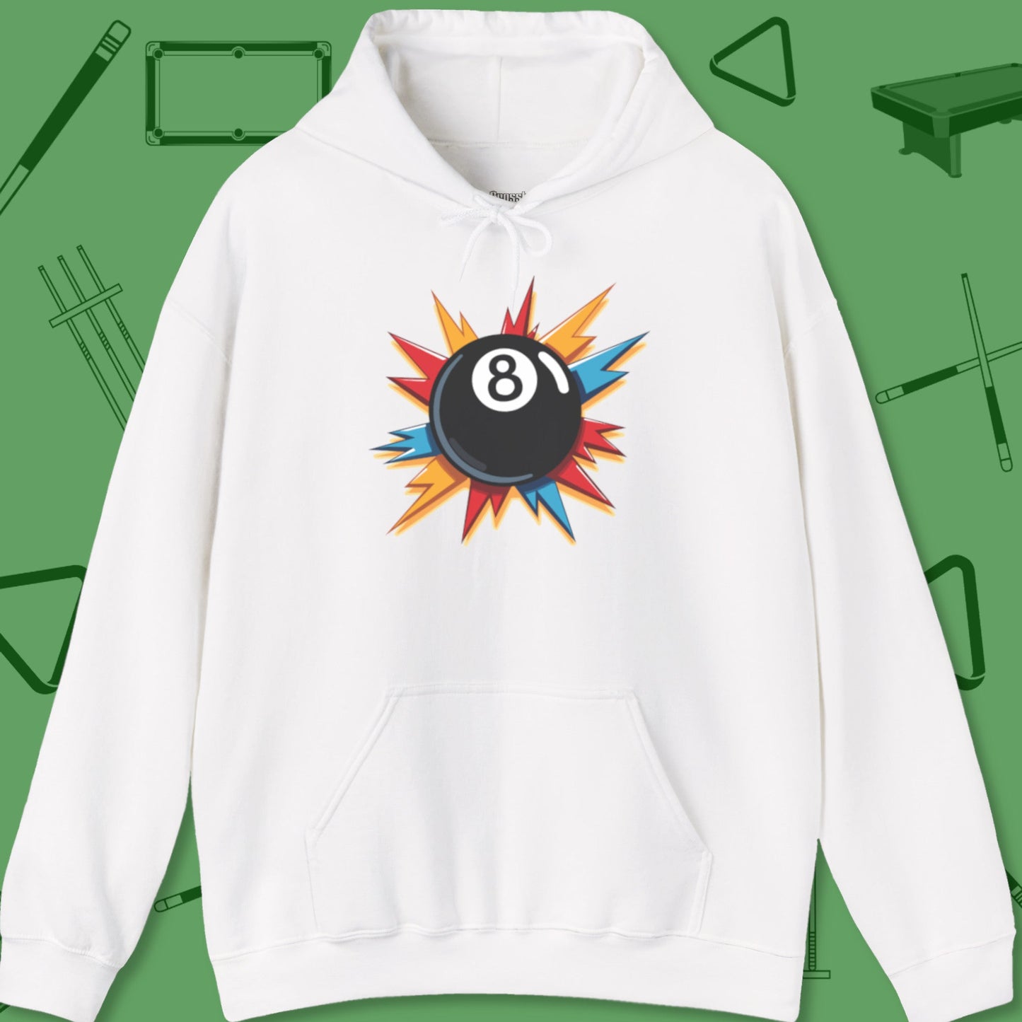 A Hoodie with billiards-themed design from Crossbank Clothing