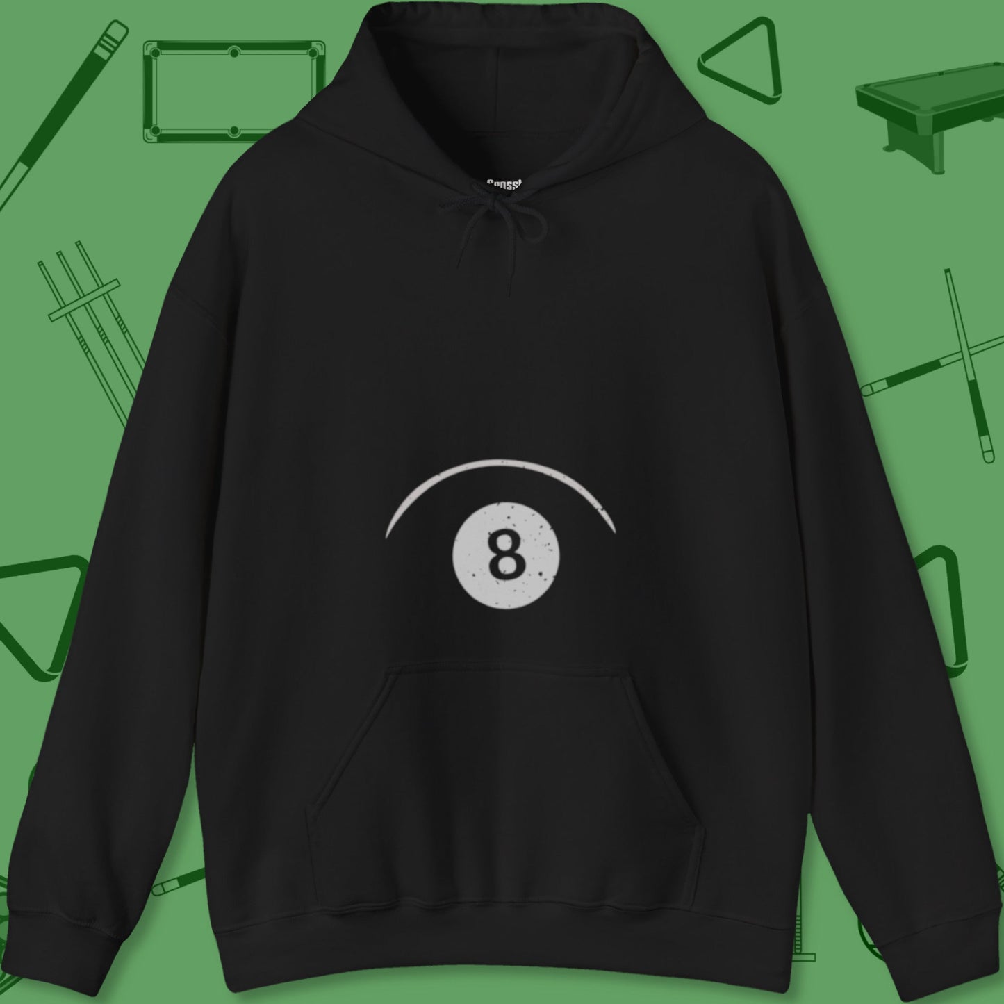 A Hoodie with billiards-themed design from Crossbank Clothing