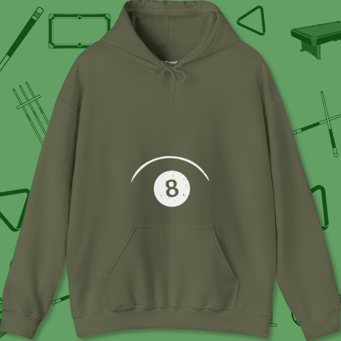 A Hoodie with billiards-themed design from Crossbank Clothing