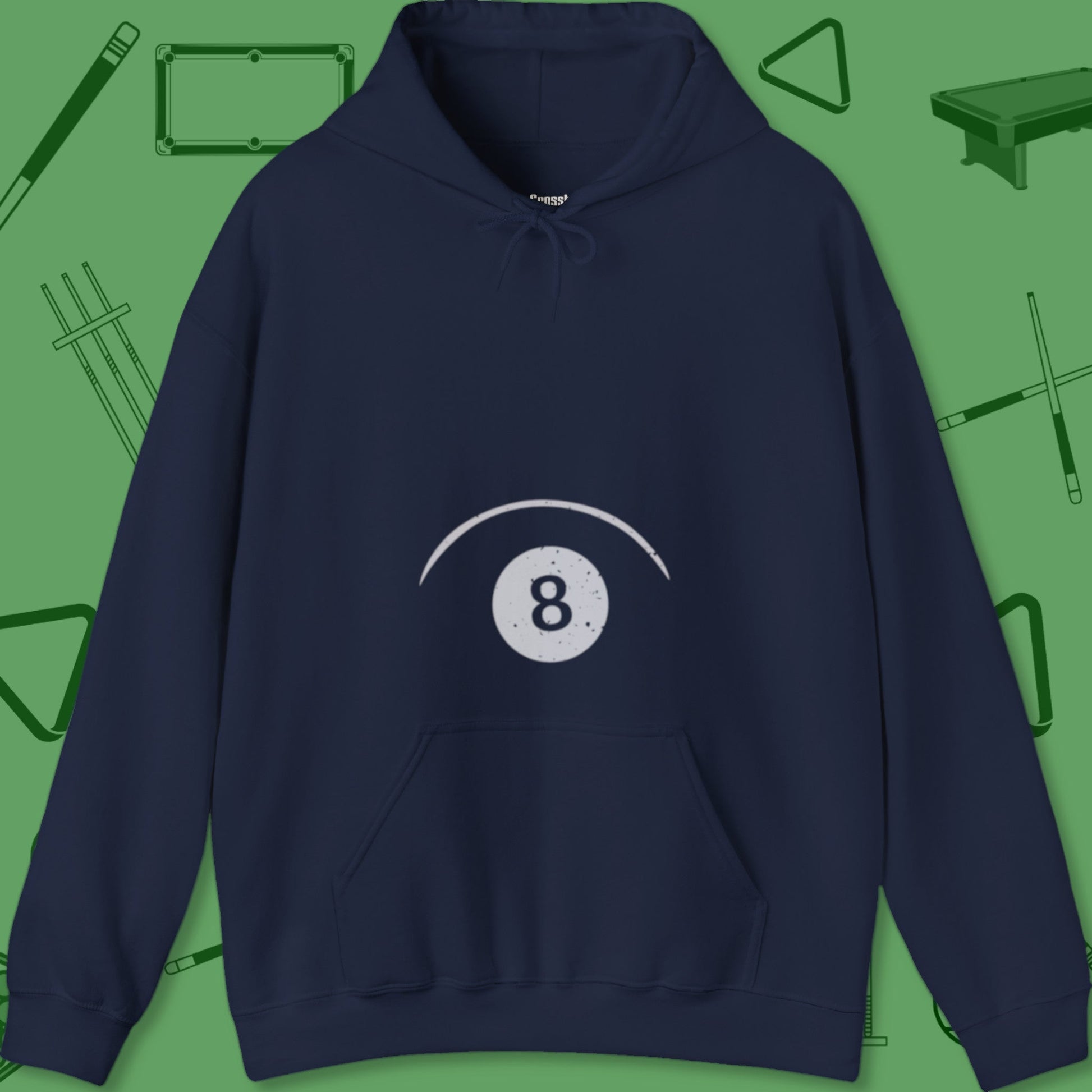 A Hoodie with billiards-themed design from Crossbank Clothing